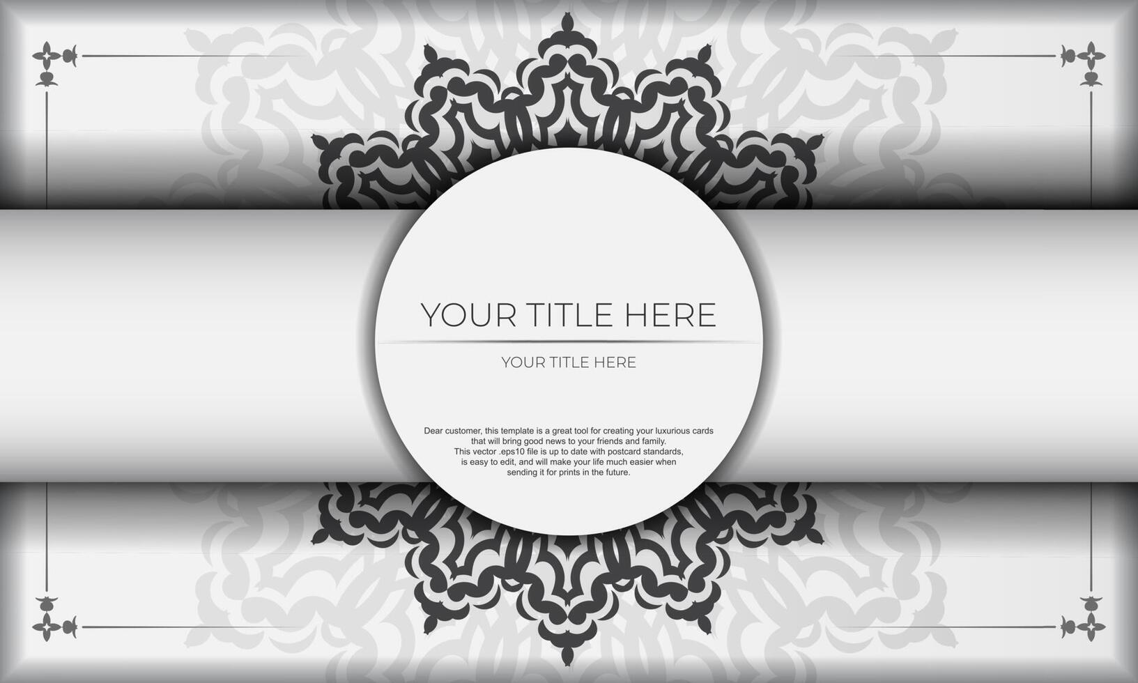 White background with black vintage ornaments and place under the text. Print-ready invitation design with mandala ornament. vector