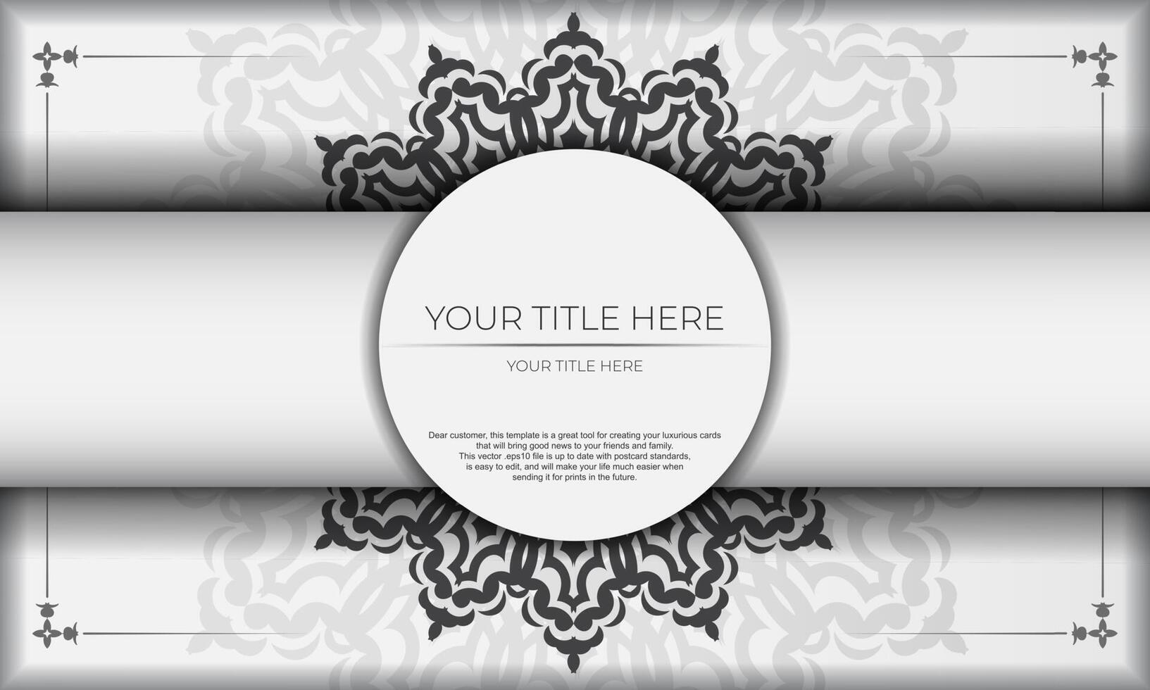 White background with black vintage ornaments and place under the text. Print-ready invitation design with mandala ornament. vector