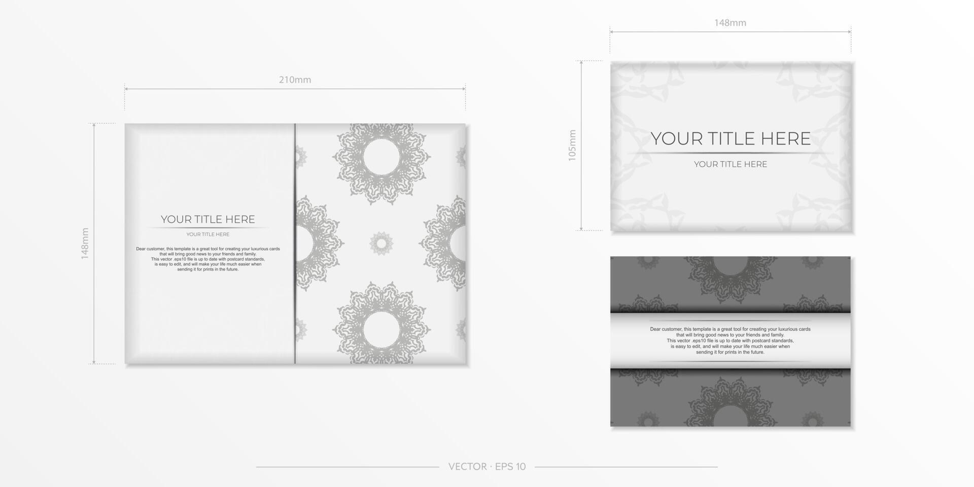 postcards in white with black patterns. Invitation card design vector