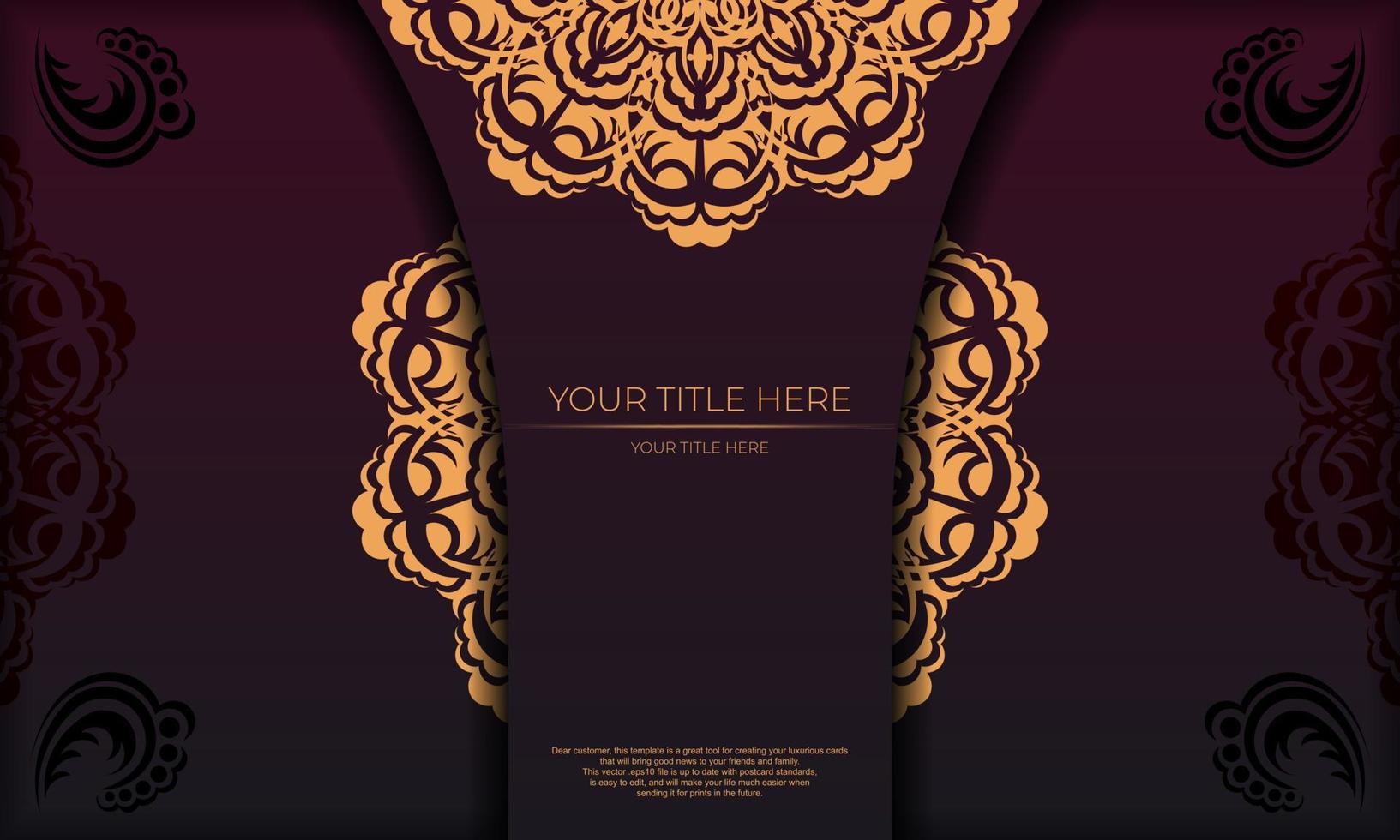 Burgundy banner template with vintage ornaments and place for your text. Print-ready invitation design with mandala ornament. vector