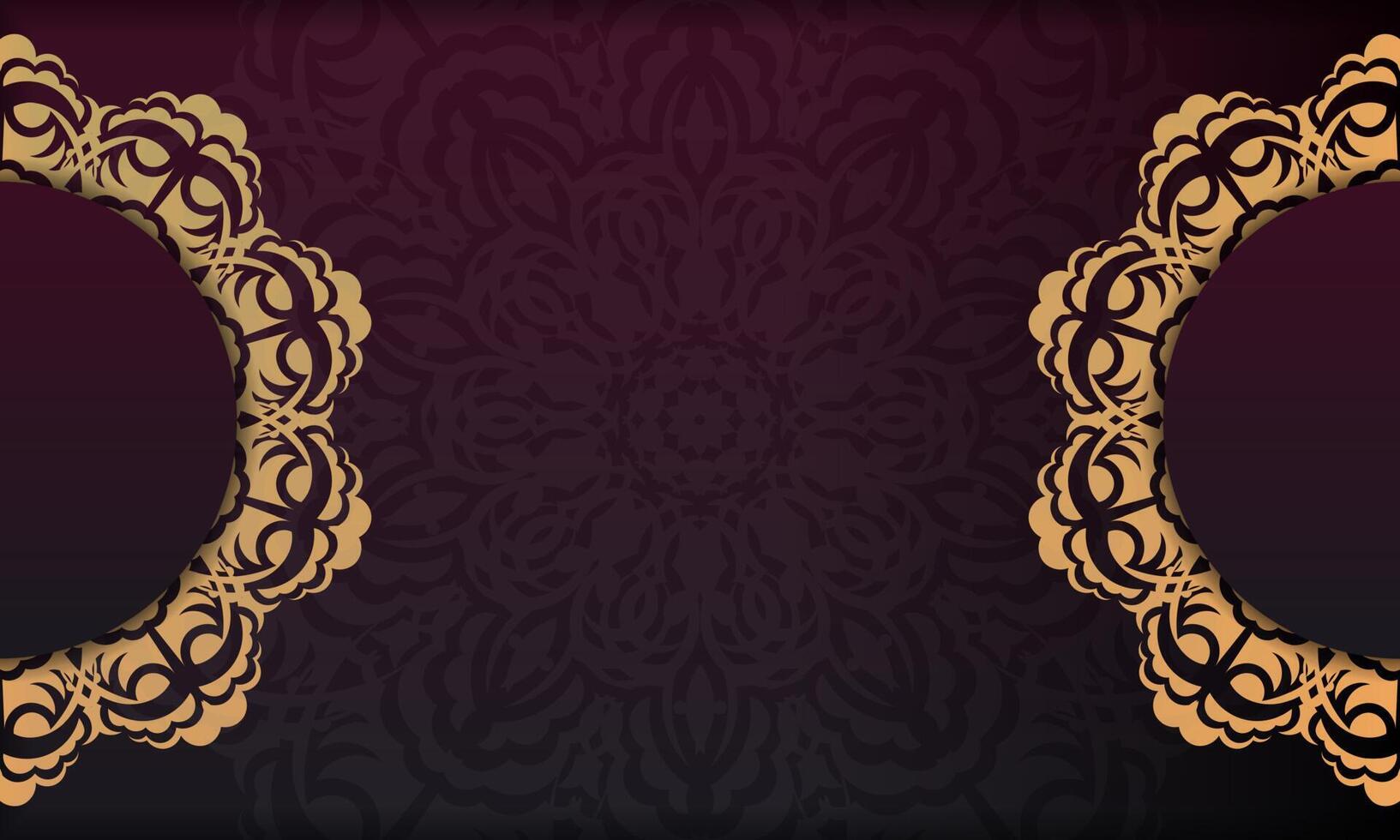 Burgundy banner template with vintage ornaments and place for your design. Invitation card design with mandala patterns. vector