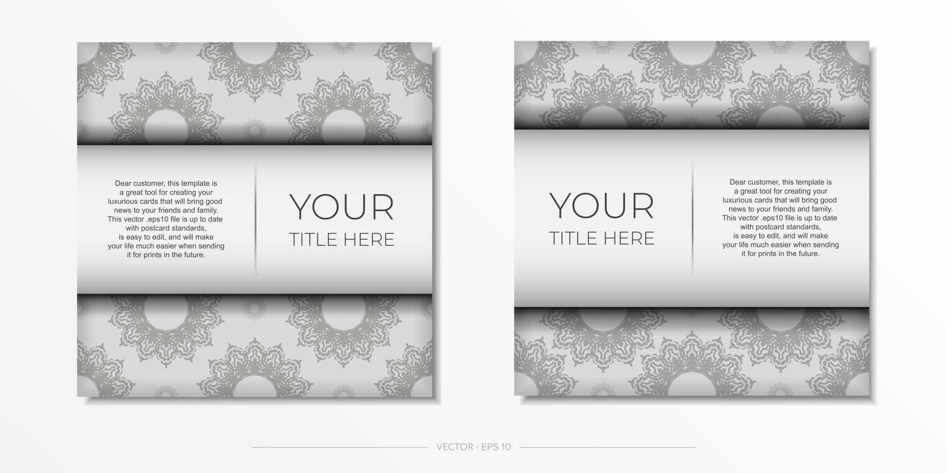 Postcard in white with black ornaments. Invitation card design vector