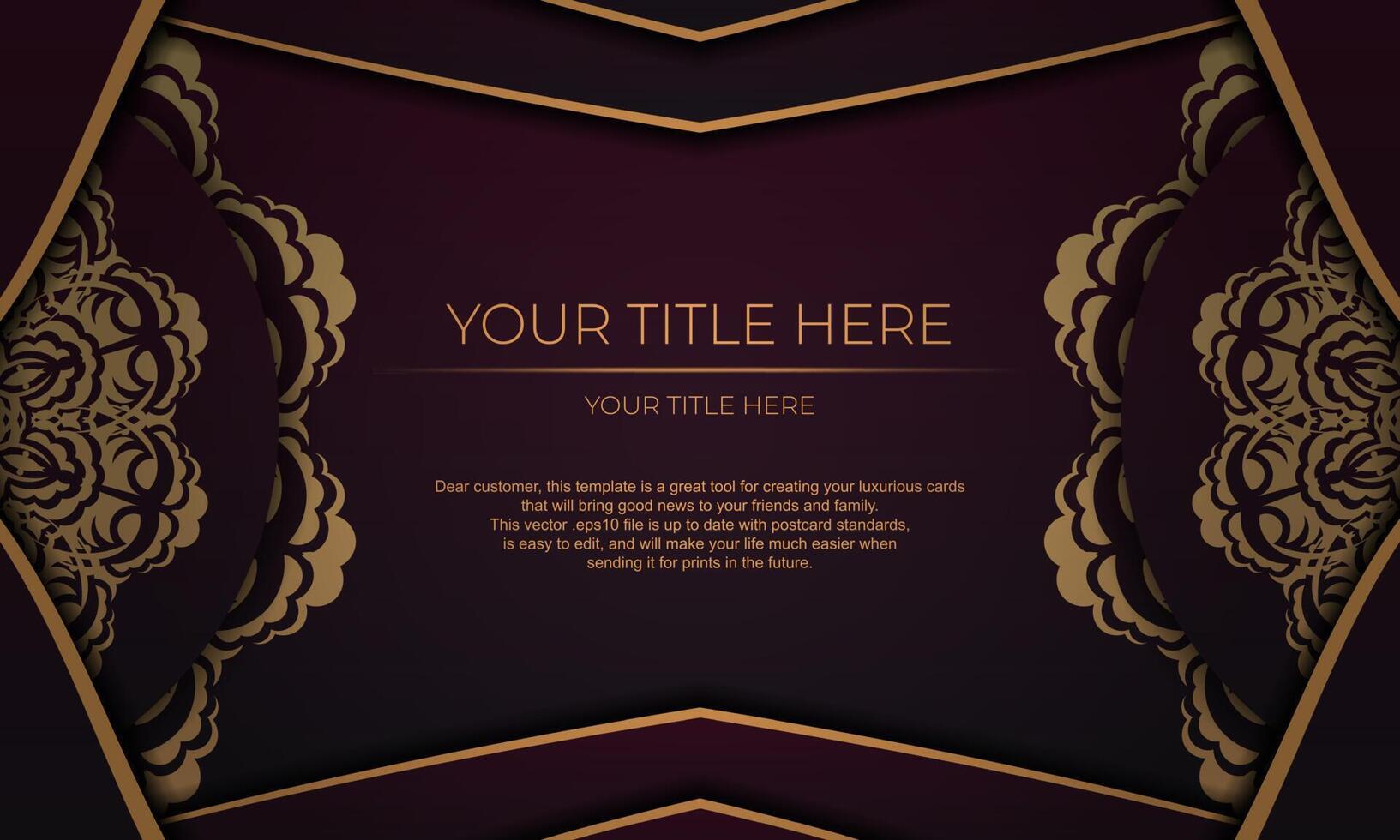Burgundy template banner with vintage ornaments for your design. Vector Print-ready invitation design with mandala ornament.