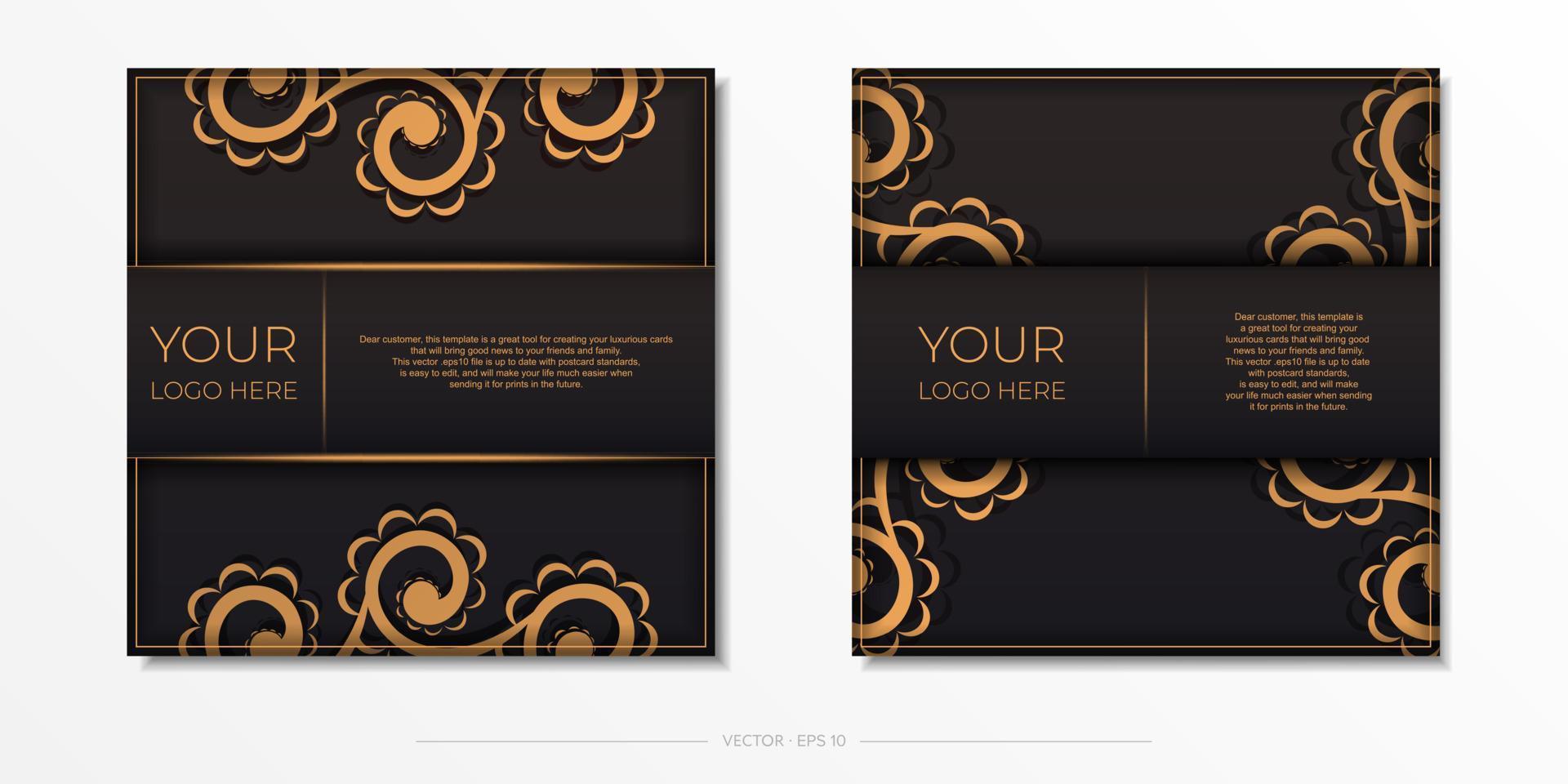 Square Preparing postcards in black with Indian ornaments. Vector Template for printable design of invitation card with mandala patterns.