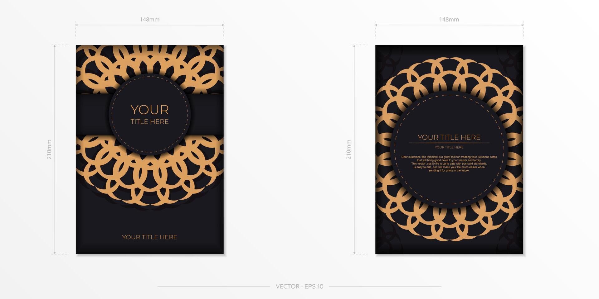 Vector preparation of invitation card with vintage ornament. Stylish Ready-to-Print Black Postcard Design with Luxurious Greek