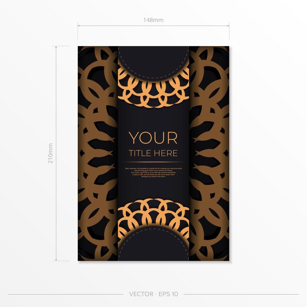 Stylish postcard design in black with luxurious Greek patterns. Vector invitation card with vintage ornament.