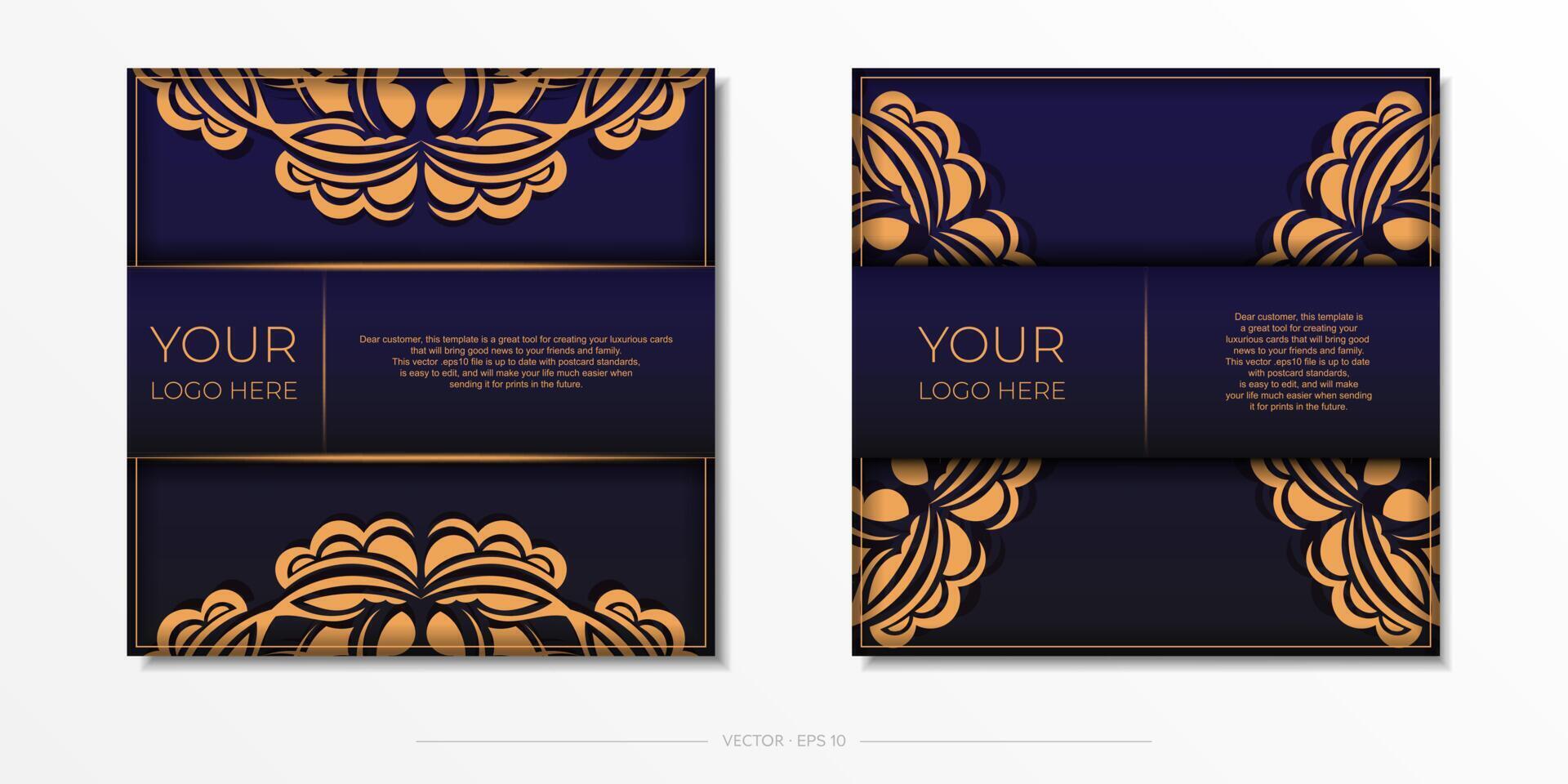 Two blue and gold business cards with ornate patterns vector