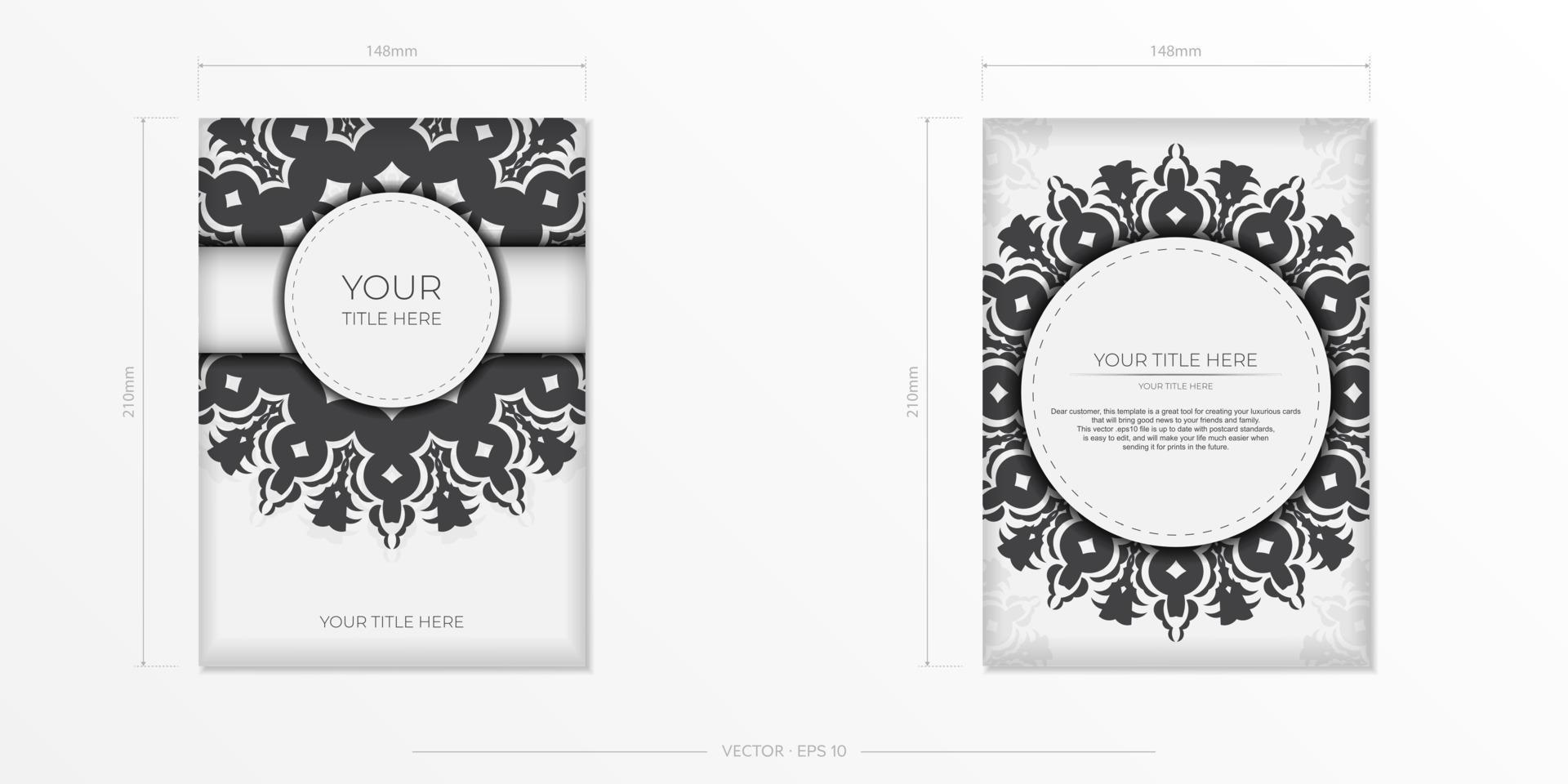 Vector Invitation card template with vintage ornament. Stylish postcard design in white with luxurious greek