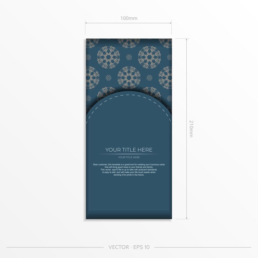 Rectangular Vector Prepare blue postcards with luxurious light patterns. Template for design printable invitation card with vintage ornament.