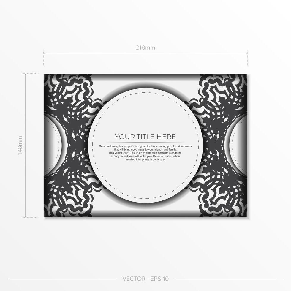 postcards in white with black patterns. Vector design of invitation card with mandala ornament.