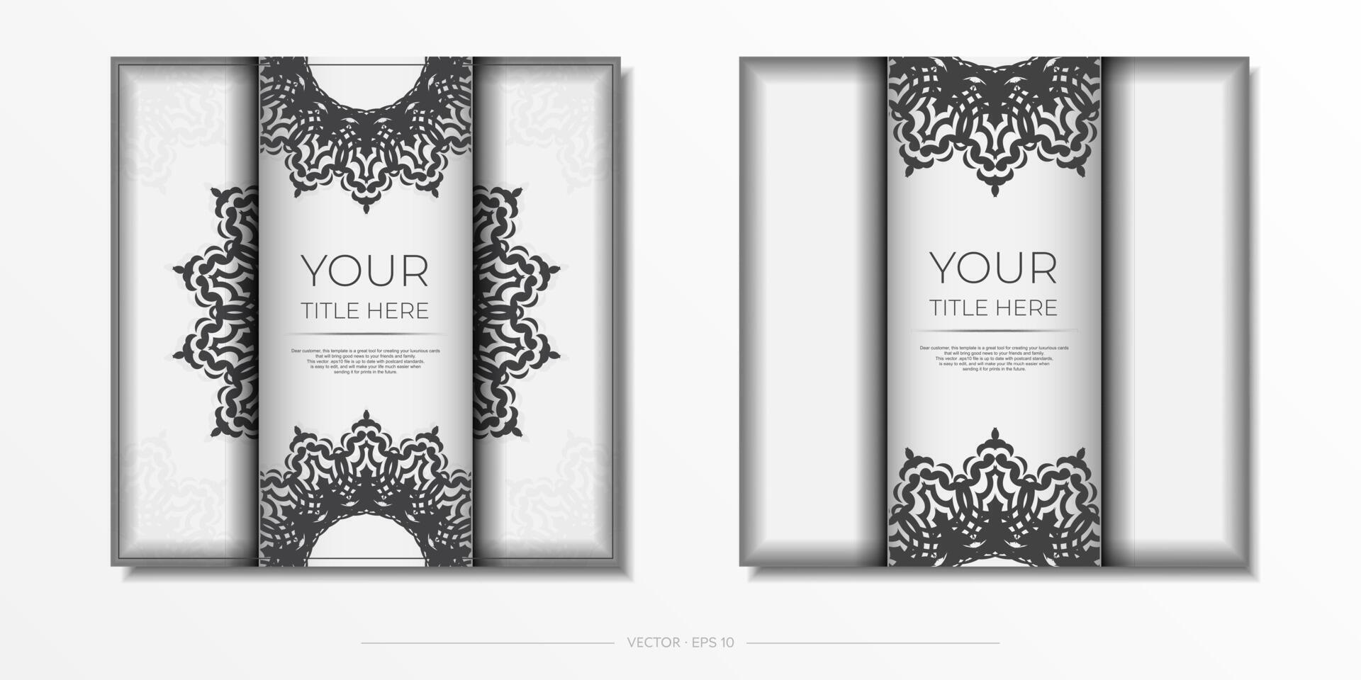 Vector Template of a postcard in white with black patterns. Print-ready invitation design