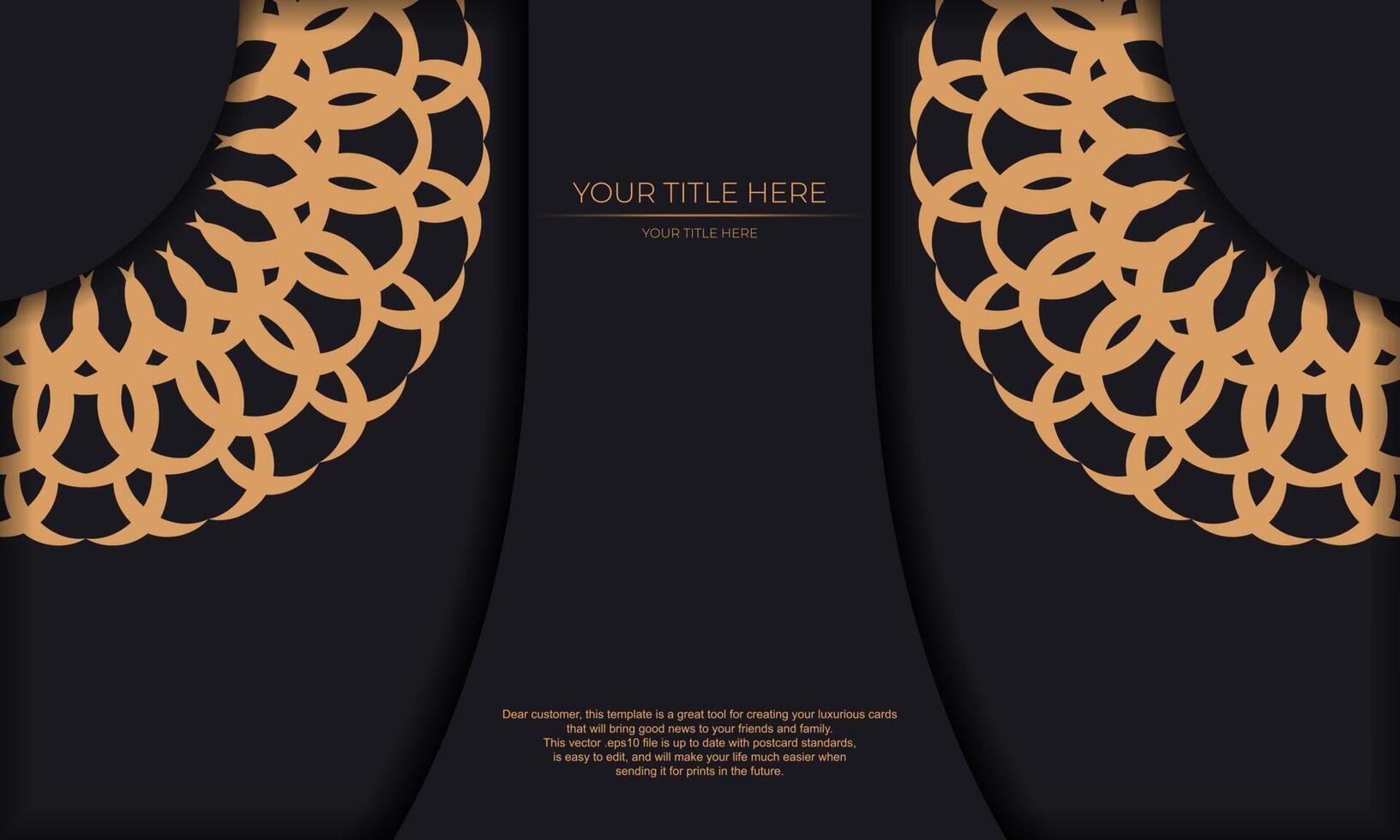 Template for design printable invitation card with luxurious patterns. Black template banner with greek luxury ornaments and place under the text. vector