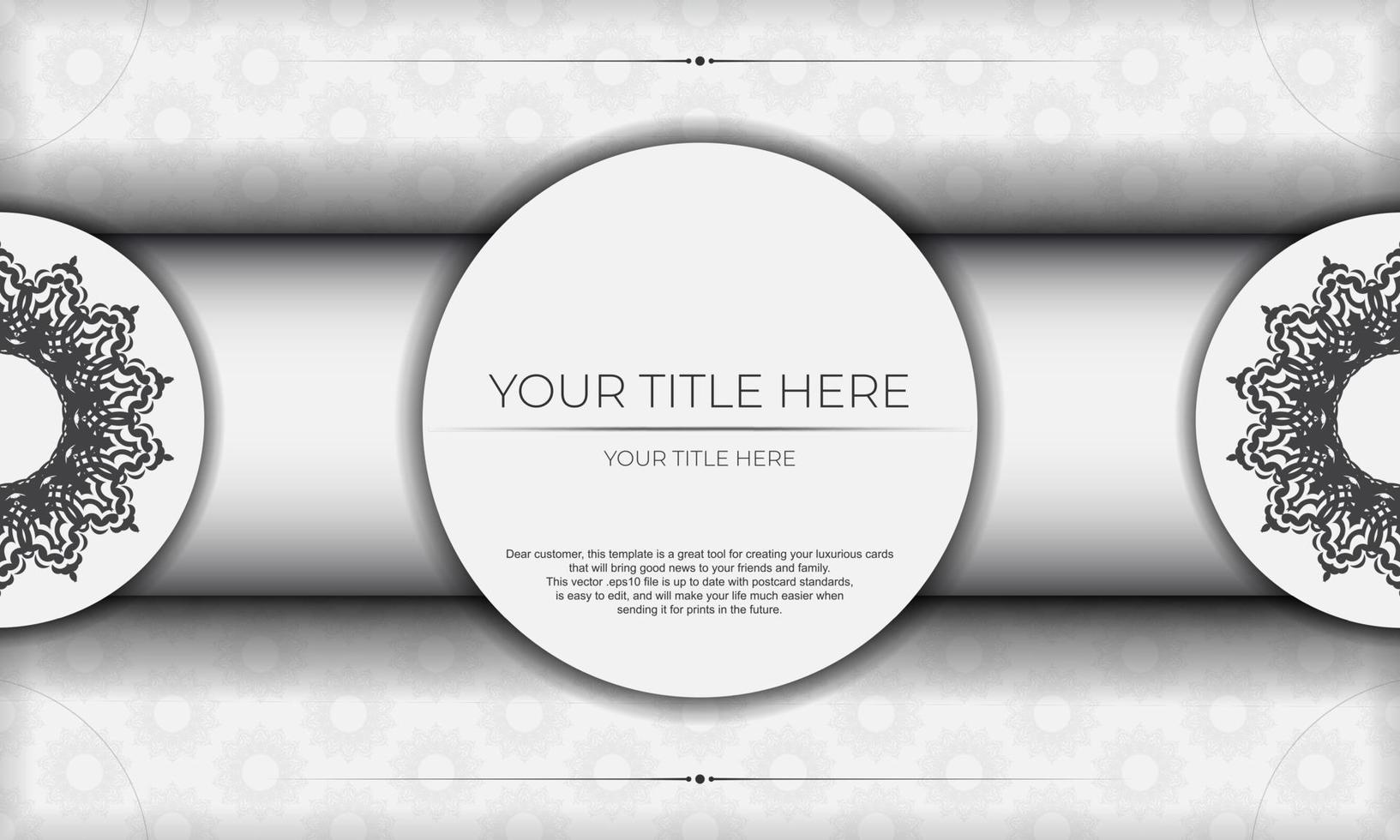 White banner with black ornaments and place for your text. Invitation card design with mandala patterns. vector