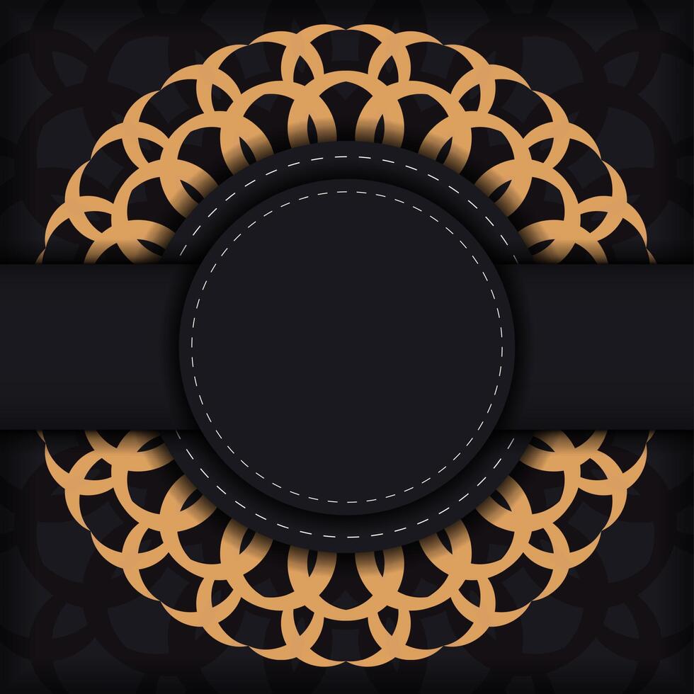 Stylish postcard design in black with luxurious Greek ornaments. Vector invitation card with vintage patterns.