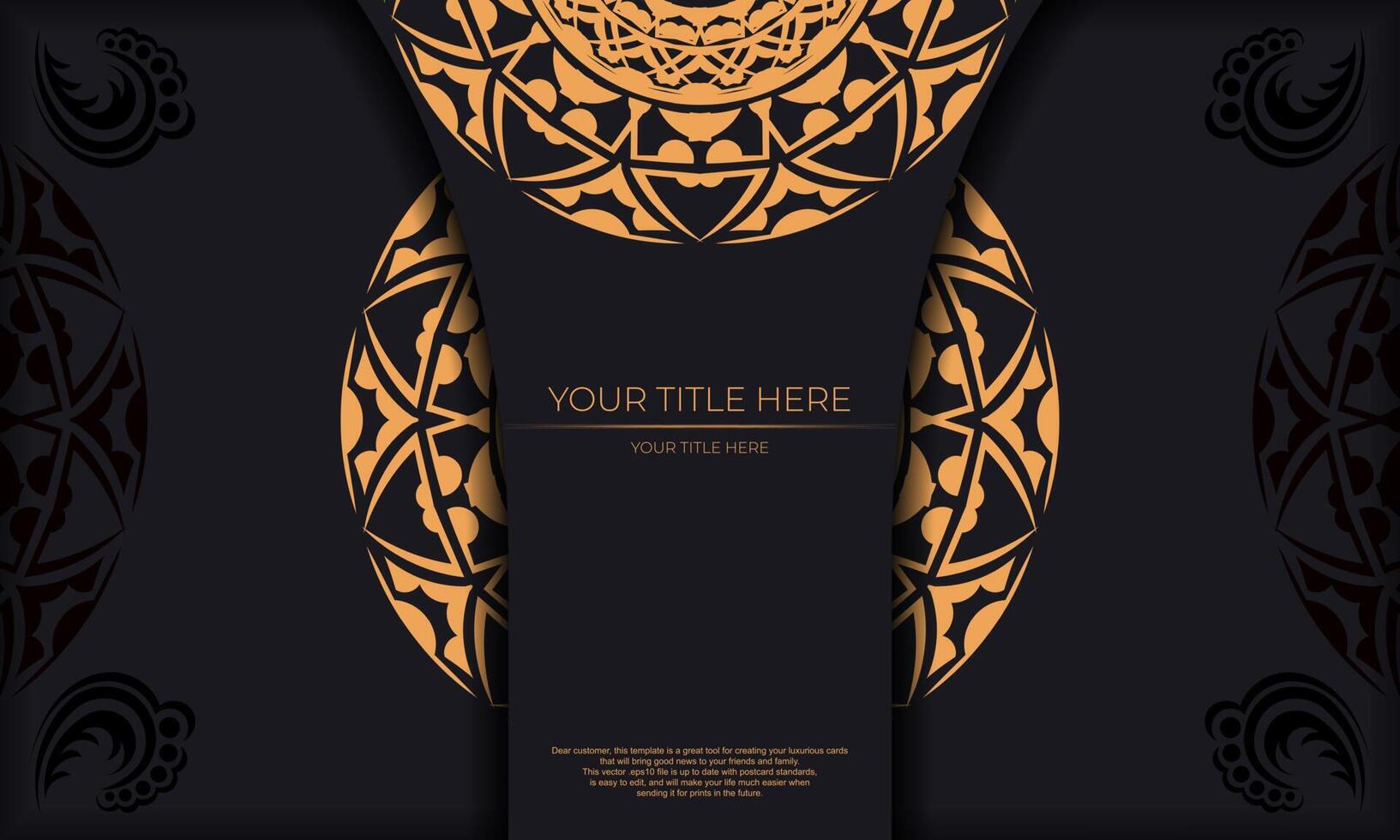 A black and gold card with an ornate pattern vector