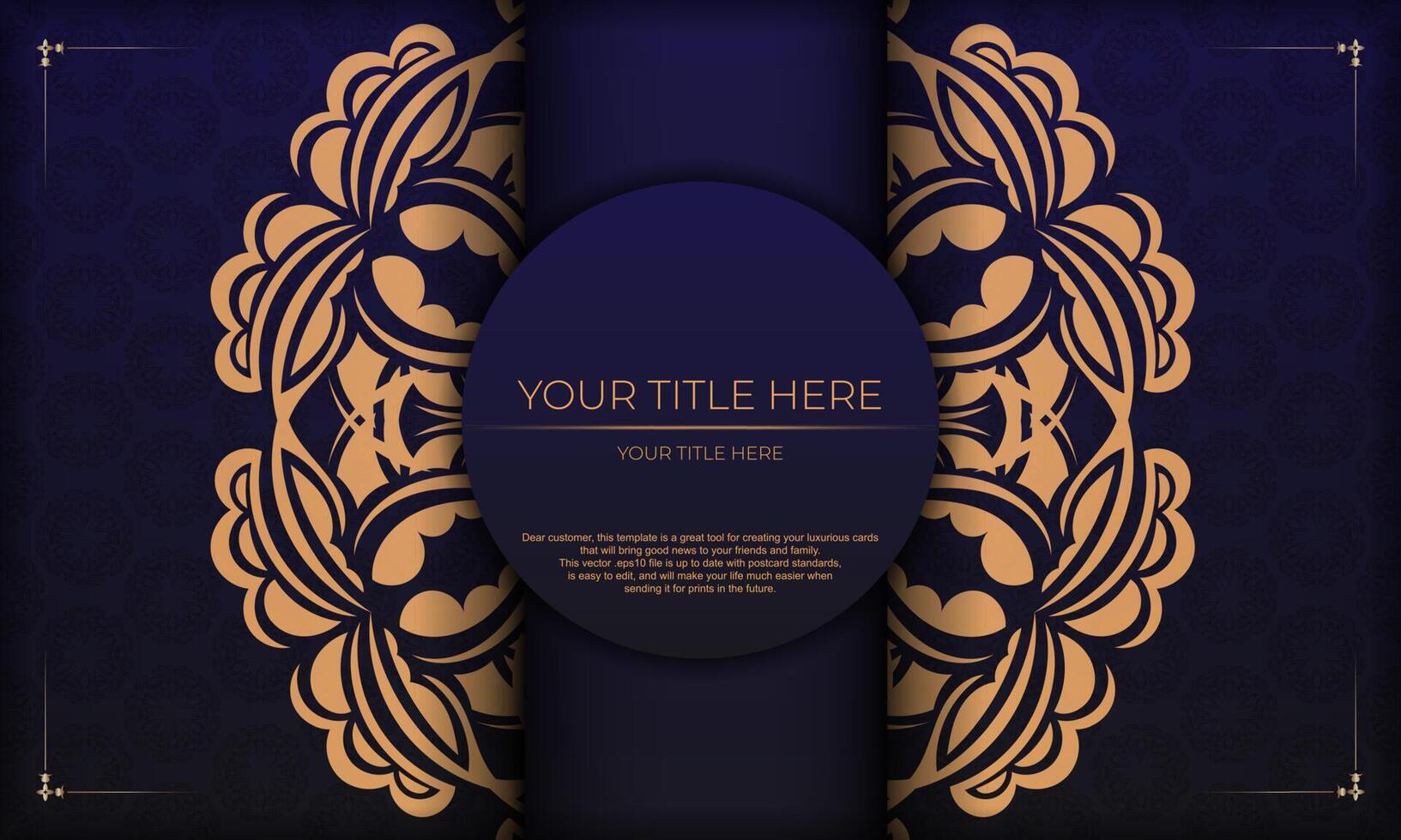 Template for design printable invitation card with luxurious patterns. Purple vector banner with greek luxury ornaments and place for your text.