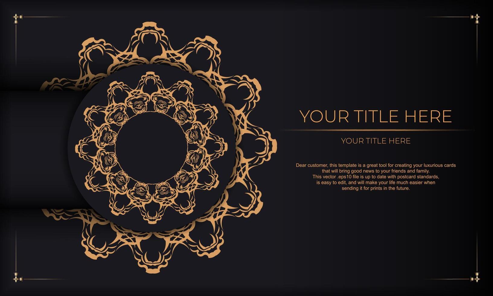 Black background with luxurious golden vintage ornaments and place under the text. Print-ready invitation design with vintage ornaments. vector