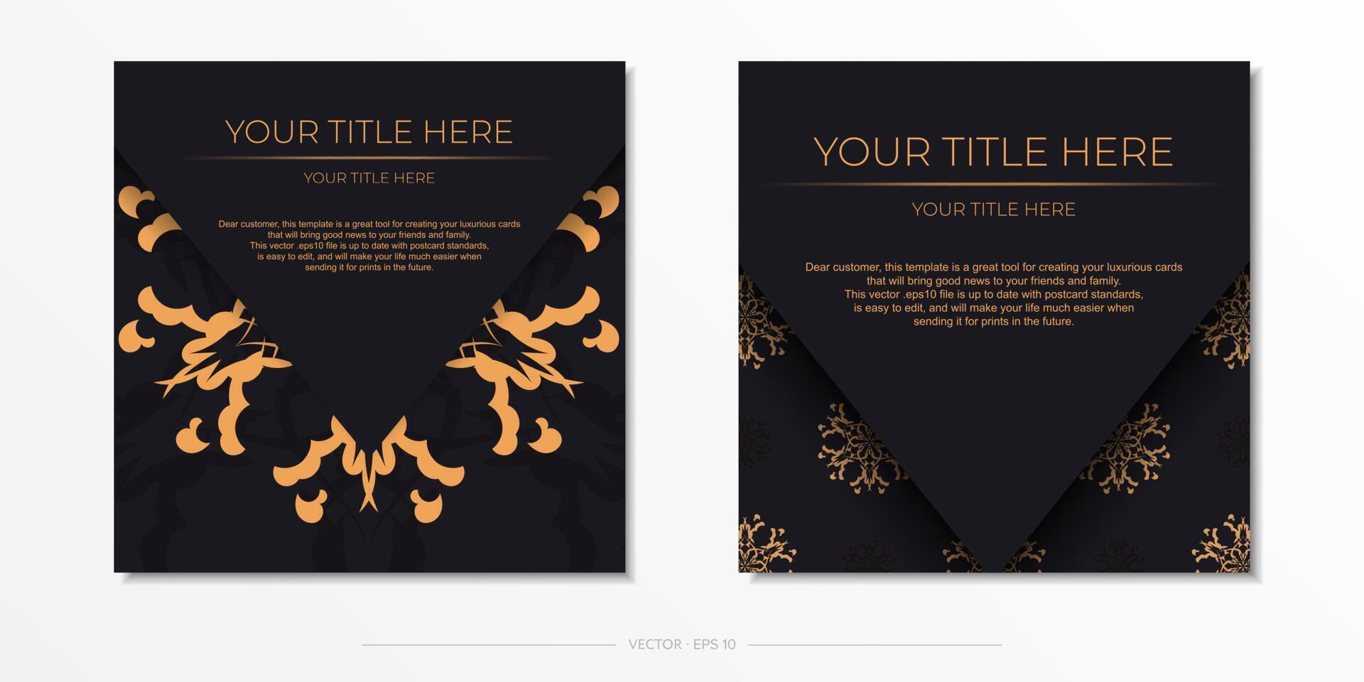 Set of Black color postcard template with Indian ornament. Print-ready invitation design with mandala patterns. vector