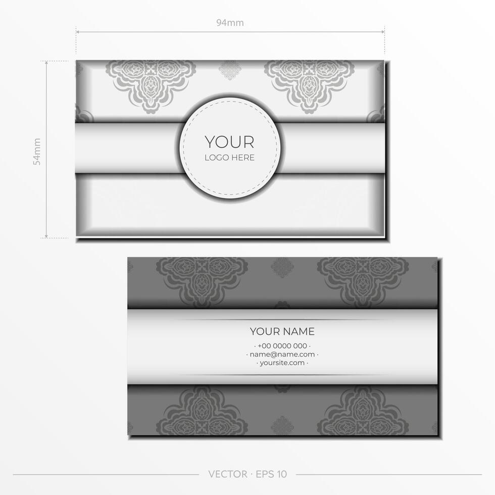 Vector Business card template in white color with gorgeous vector patterns with mandala patterns. Print-ready business card design with monogram ornament.