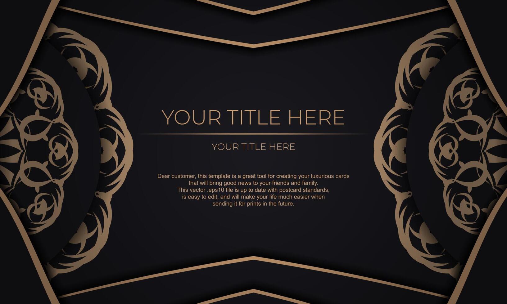Vector design of invitation card with vintage patterns. Black banner with luxury ornaments for your design.