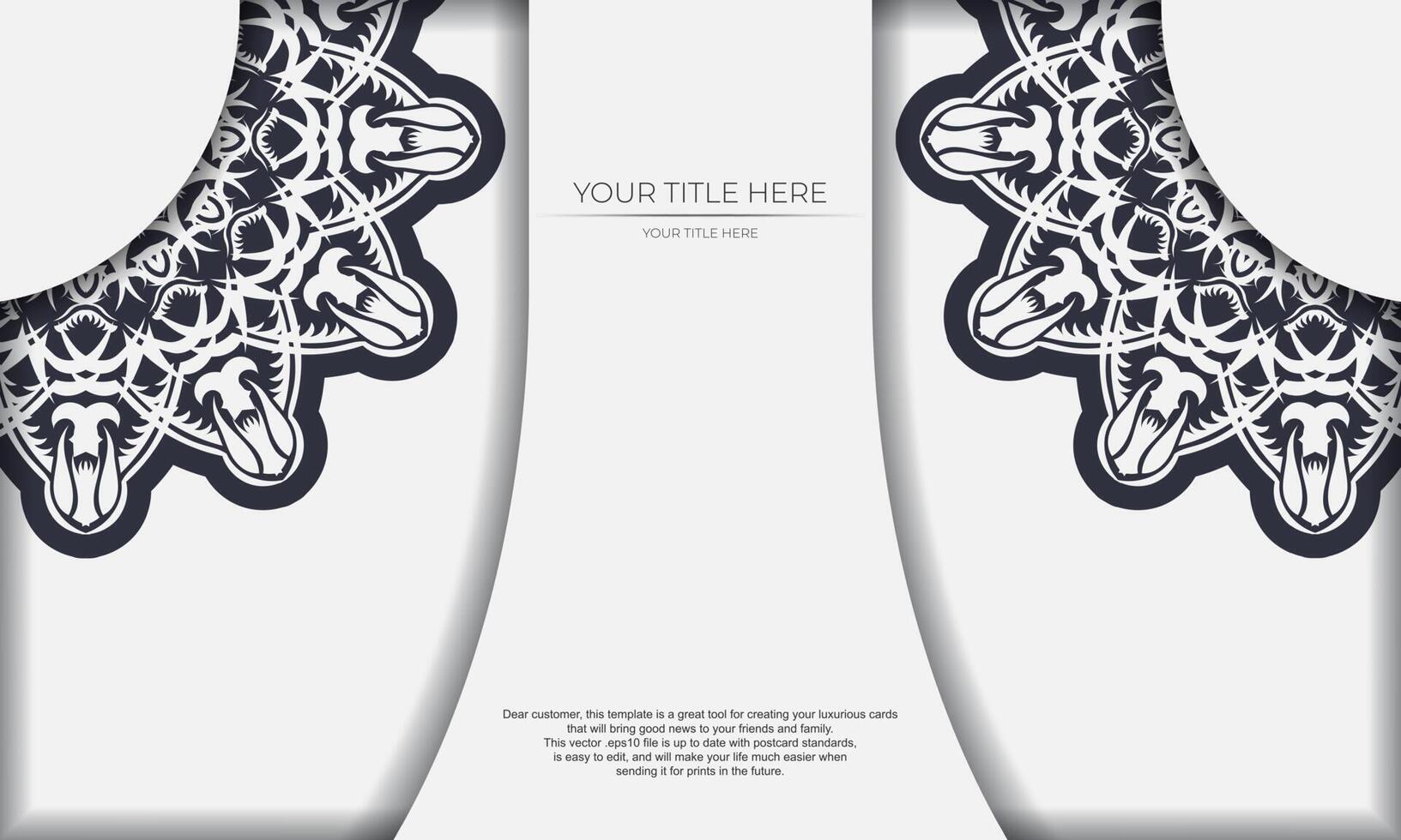 White luxury template banner with abstract ornaments and place under text. Template for print design invitation card with vintage patterns. vector
