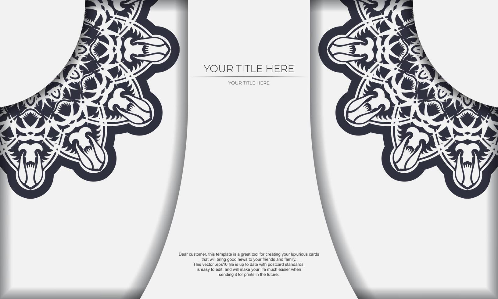 White luxury template banner with abstract ornaments and place under text. Template for print design invitation card with vintage patterns. vector