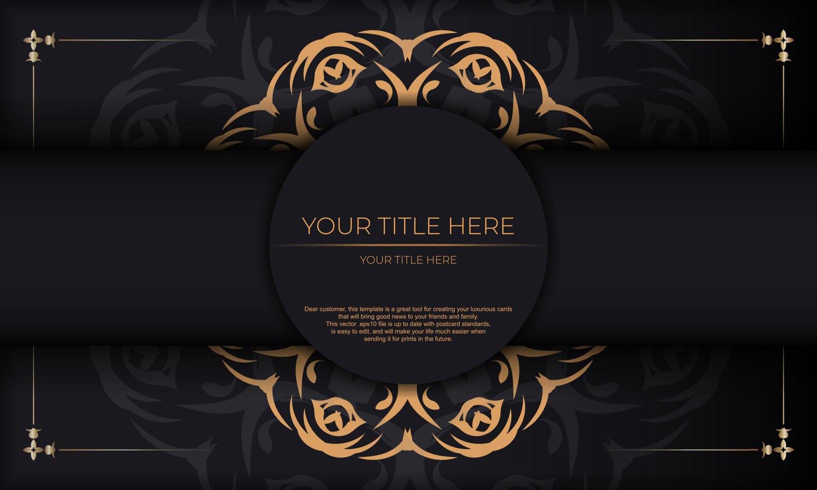 fondo negro con adornos vintage abstractos y lugar debajo del texto. diseño de invitación listo para imprimir con adorno vintage. vector