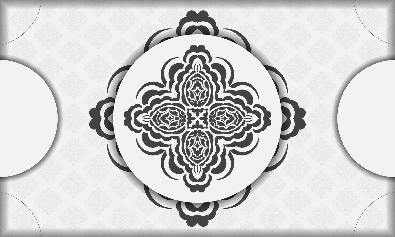 White vector banner of gorgeous vector patterns with mandala ornaments and place under text. Template for print design invitation card with mandala ornament.