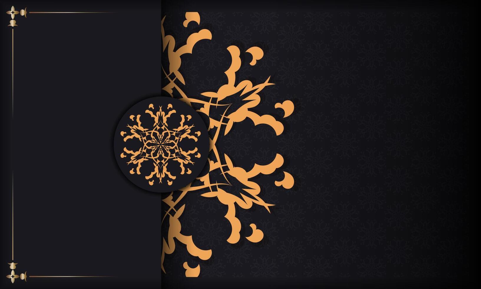 Black banner with Indian ornaments and place under the text. Print-ready invitation design with mandala patterns. vector