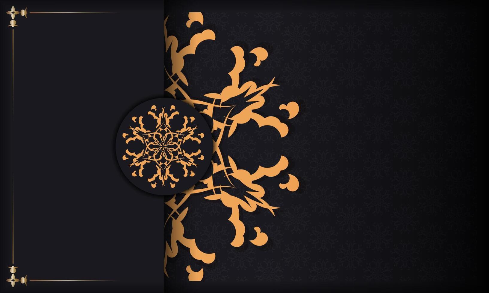 Black banner with Indian ornaments and place under the text. Print-ready invitation design with mandala patterns. vector