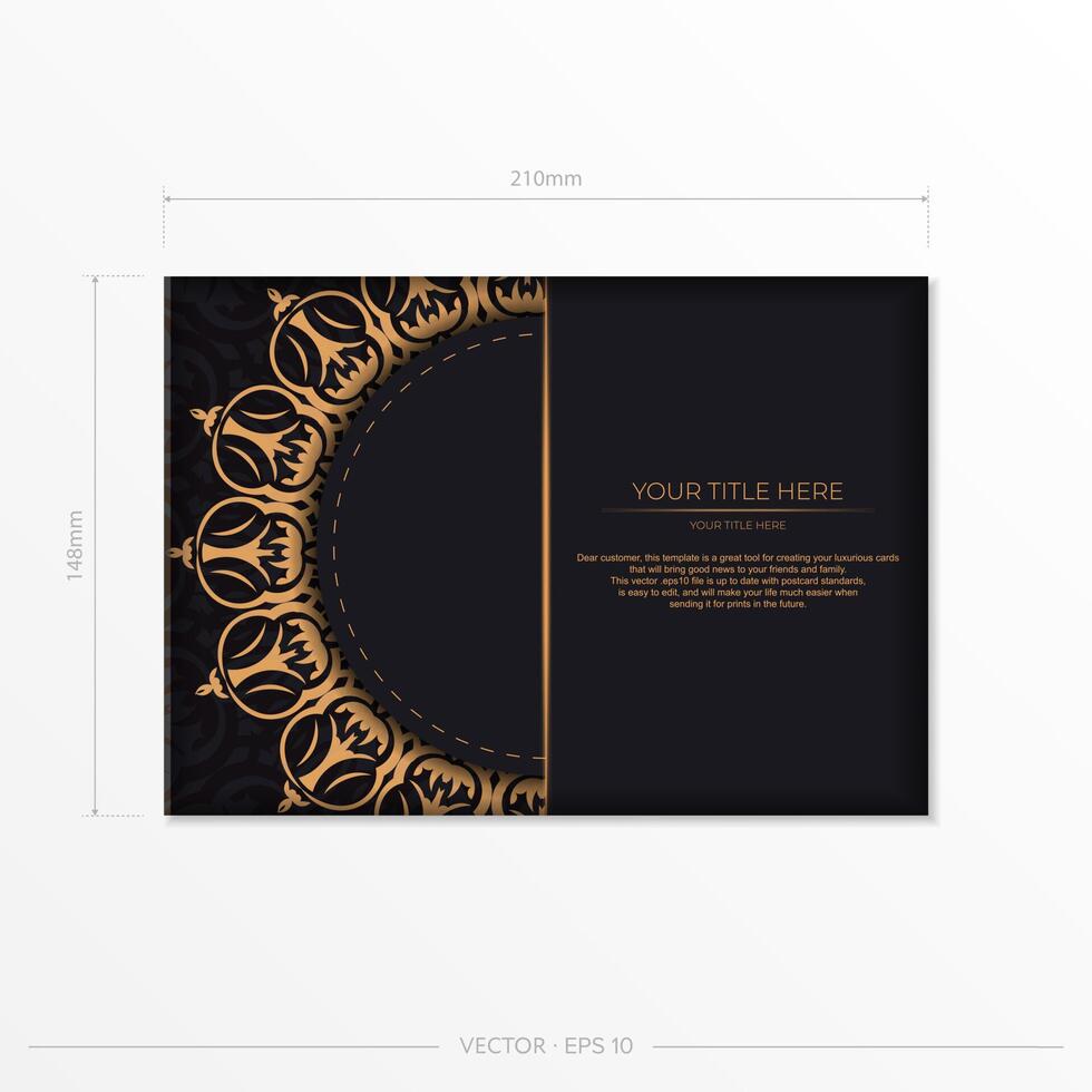 Rectangular Vector Preparing Postcards in Black with luxury ornaments. Template for printable design invitation card with vintage patterns.