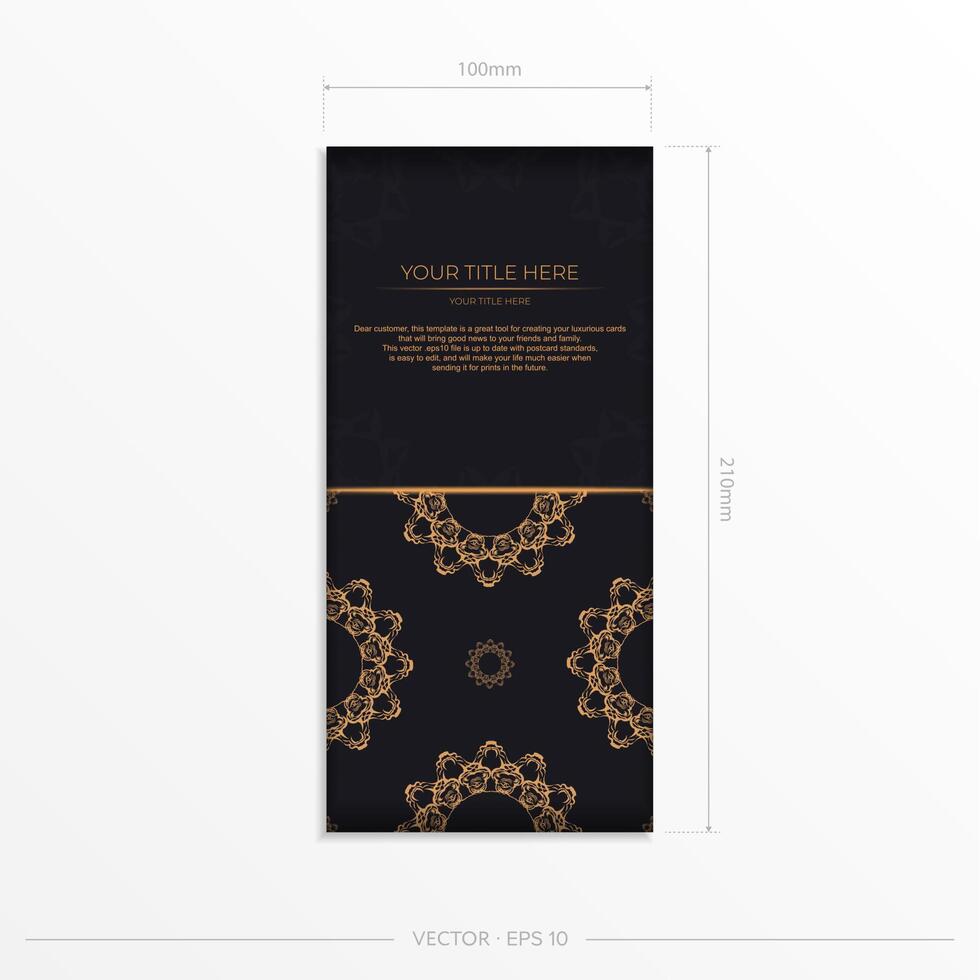 Rectangular postcards in black with luxurious gold ornaments. Invitation card design with vintage patterns. vector