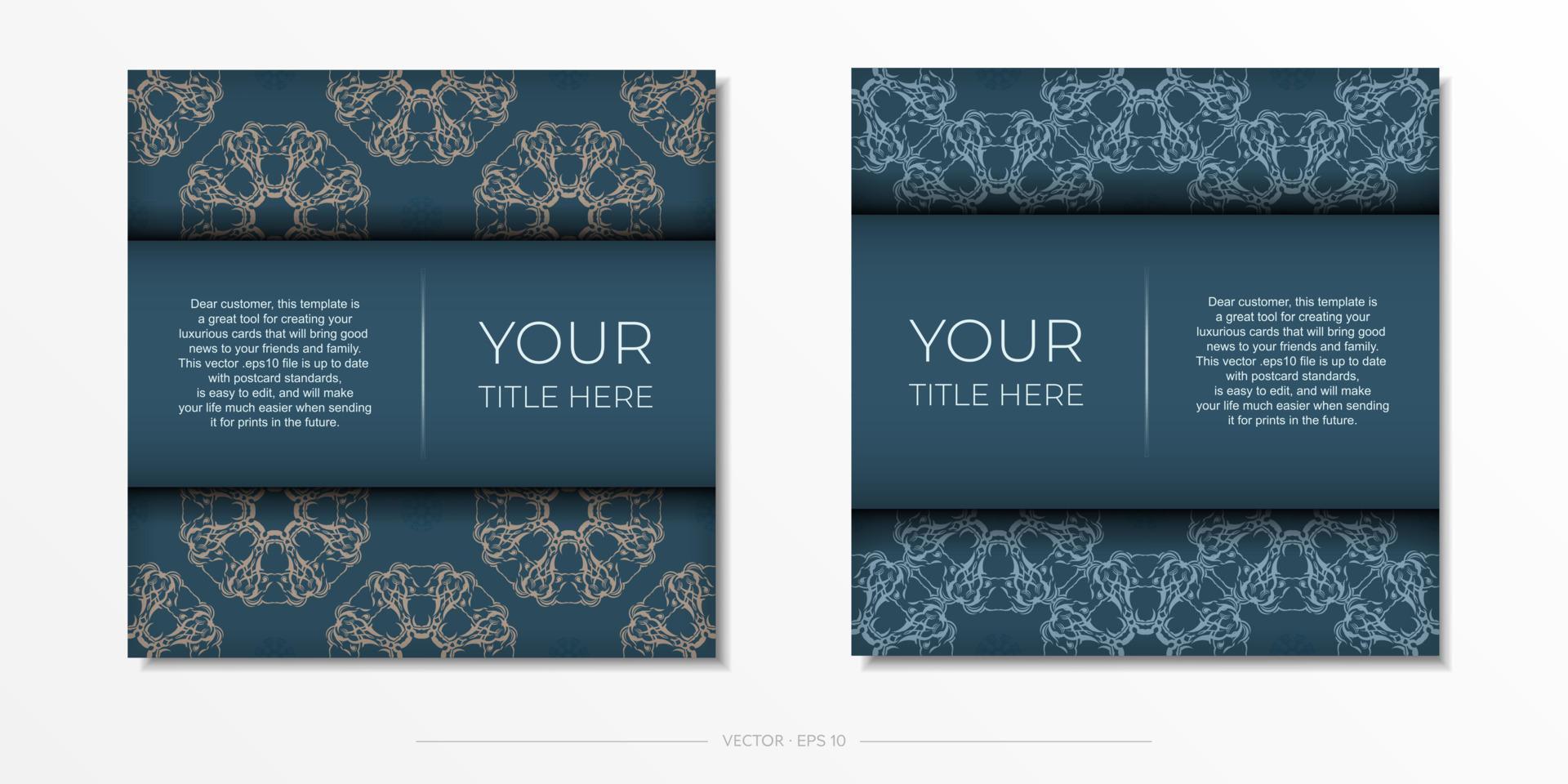 Square Vector Prepare postcards in light blue color with luxurious light patterns. Template for design printable invitation card with vintage ornament.
