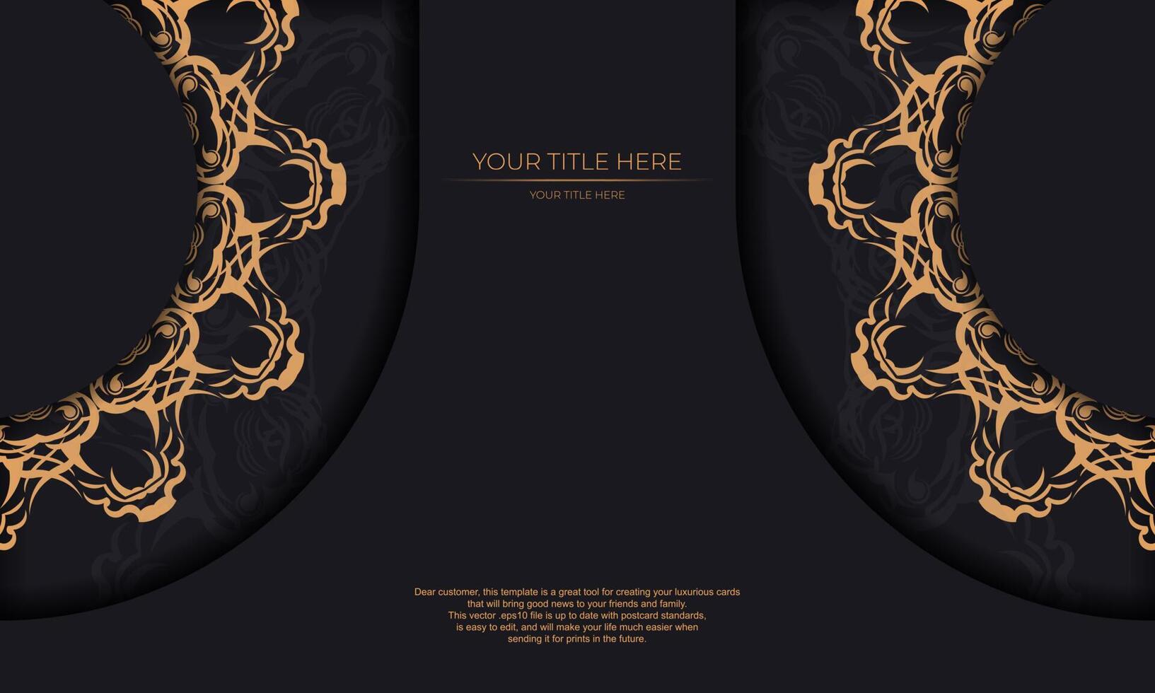 Black background with luxury golden vintage ornaments and place for your text. Invitation card design with vintage ornament. vector