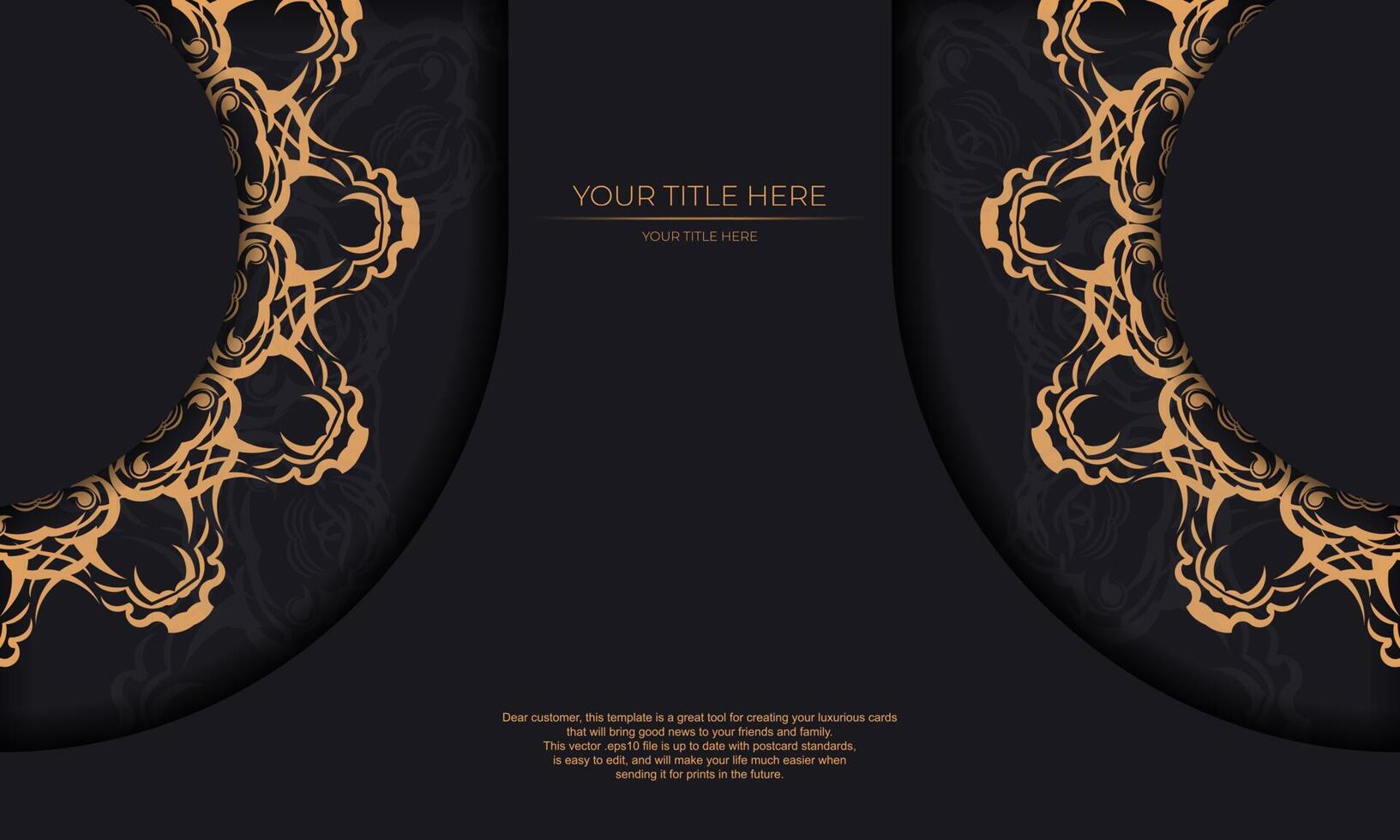 Black background with luxury golden vintage ornaments and place for your text. Invitation card design with vintage ornament. vector