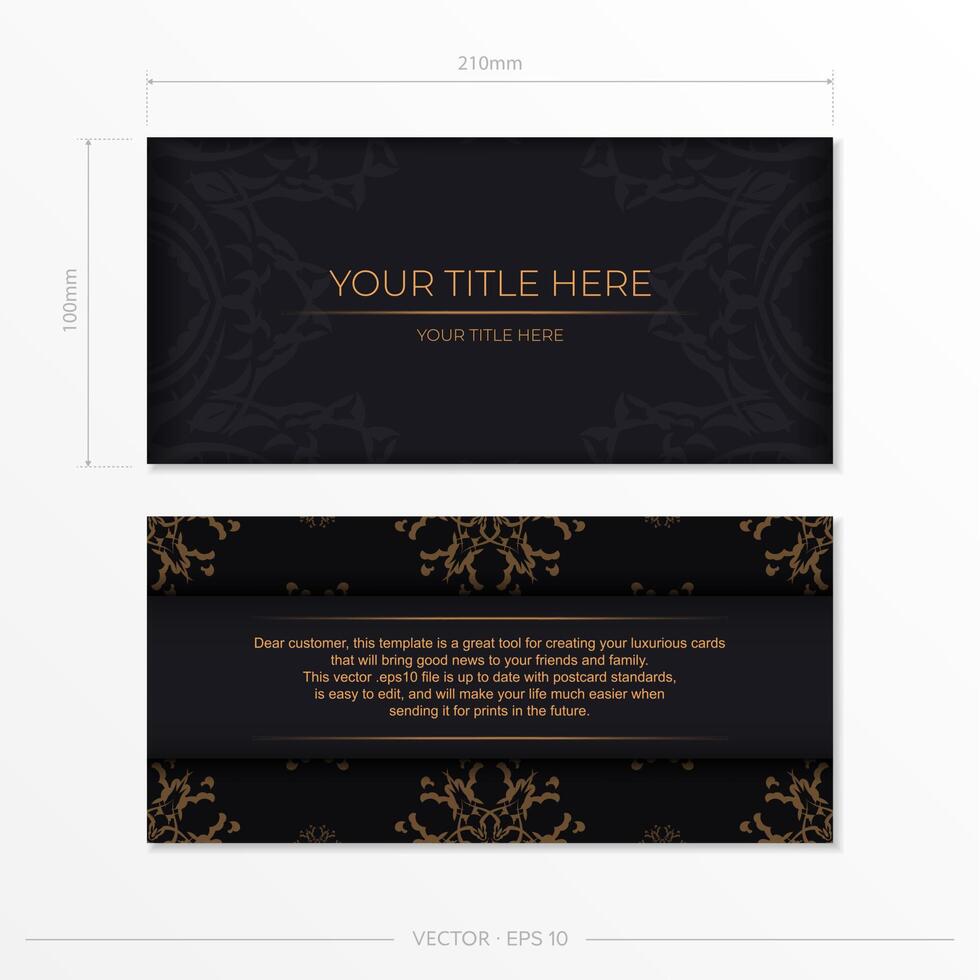 Set of Preparing postcards in black with Indian patterns. Template for print design invitation card with mandala ornament. vector