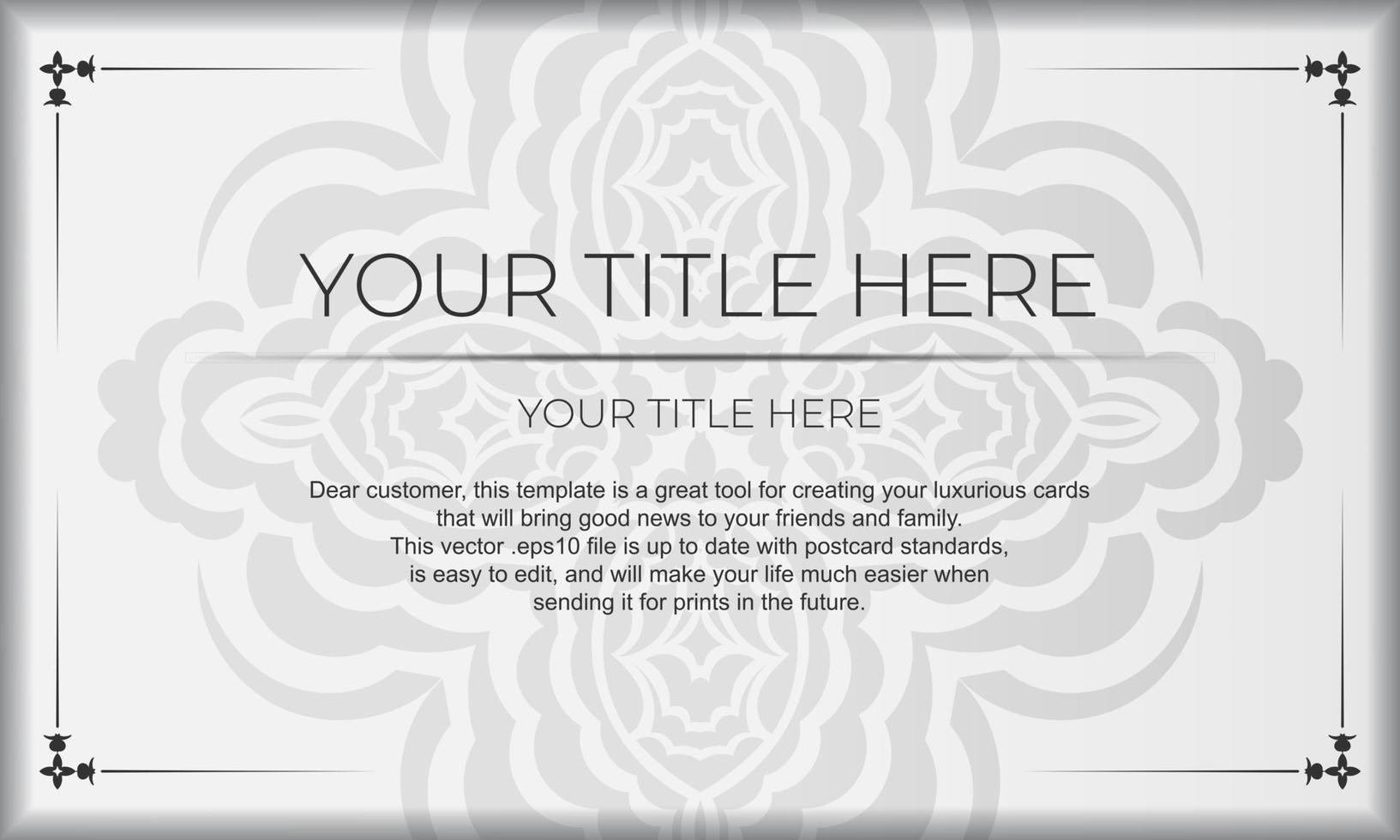 White banner of gorgeous vector patterns with mandala ornaments and place for your design. Template for design printable invitation card with mandala patterns.