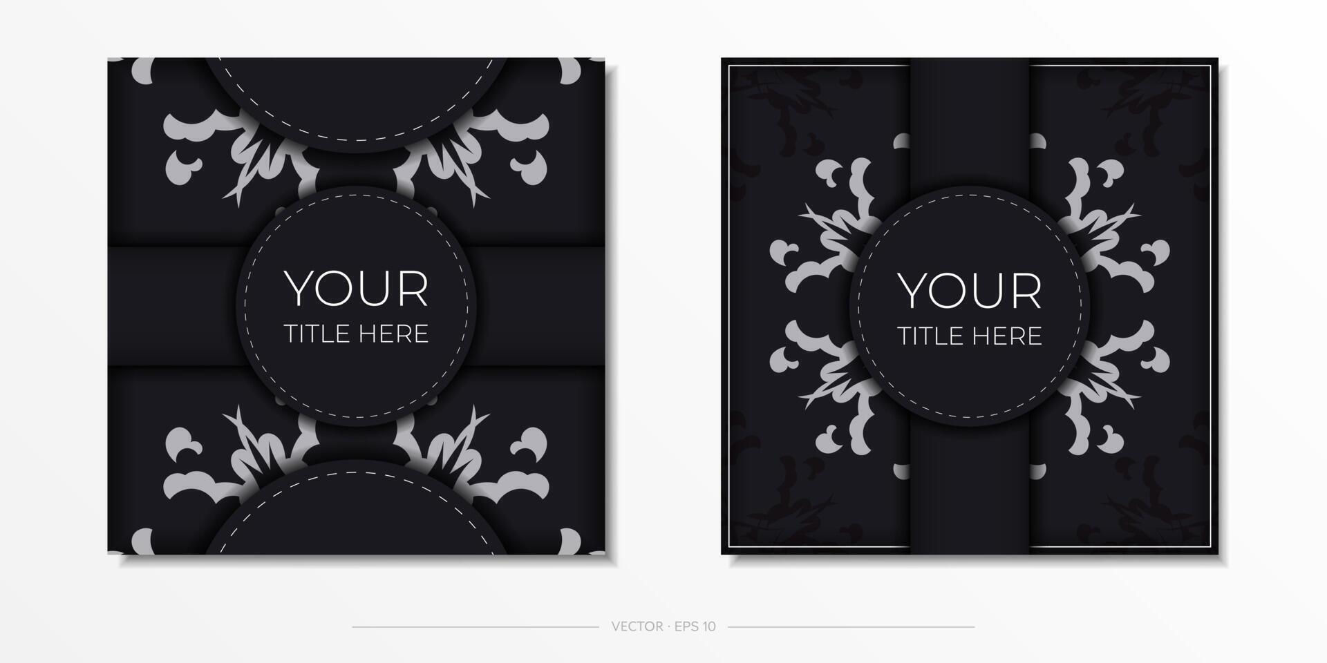 Set of Preparing postcards in black with Indian patterns. Vector Template for print design