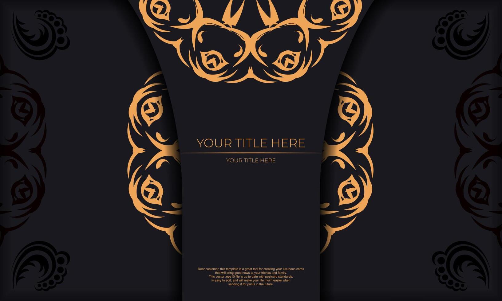 Black template banner with abstract ornaments and place under the text. Template for design printable invitation card with vintage patterns. vector