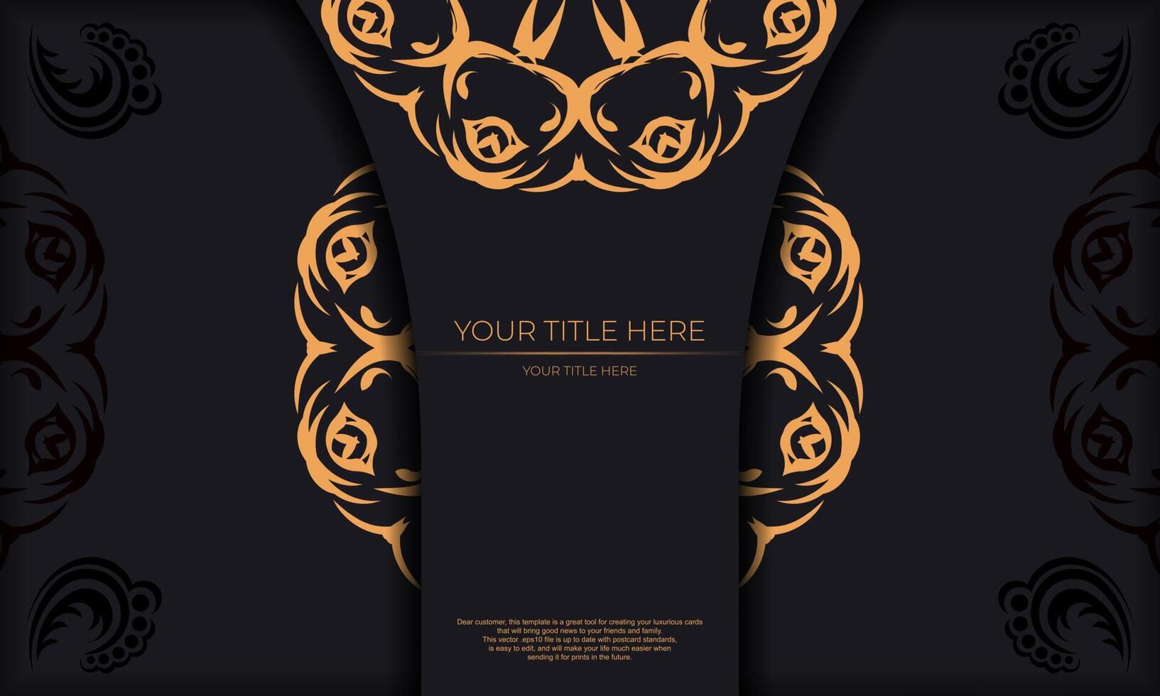 banner de plantilla negra con adornos abstractos y lugar debajo del texto. plantilla para diseño de tarjeta de invitación imprimible con patrones antiguos. vector