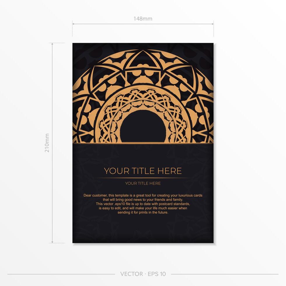 A black and gold flyer template with an ornate pattern vector