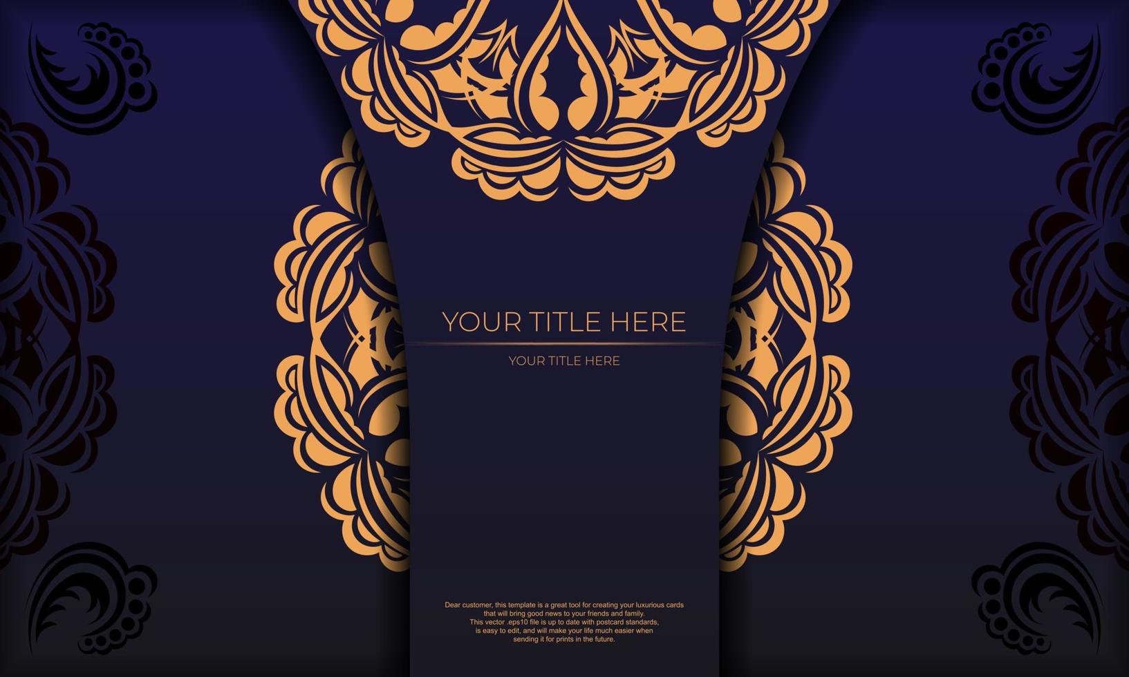 Template for a printable design of an invitation card with a luxurious ornament. Purple vector banner with greek luxury ornaments and text place.