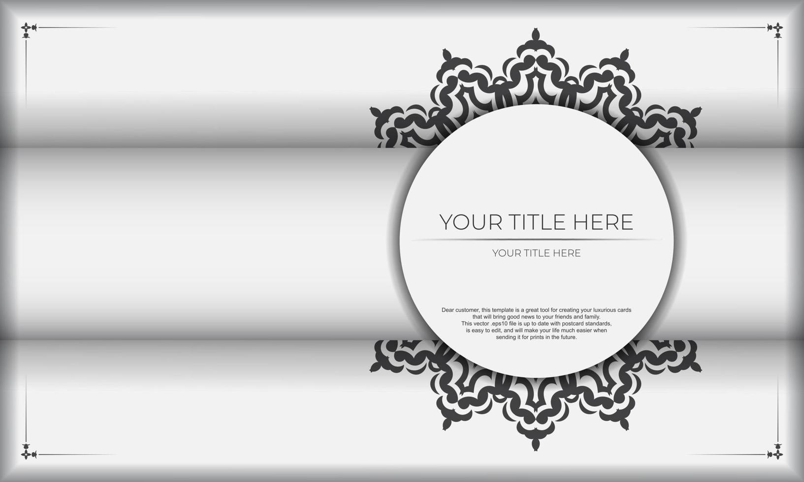pancarta blanca con adornos negros y lugar para el texto. diseño de tarjetas de invitación con patrones de mandala. vector
