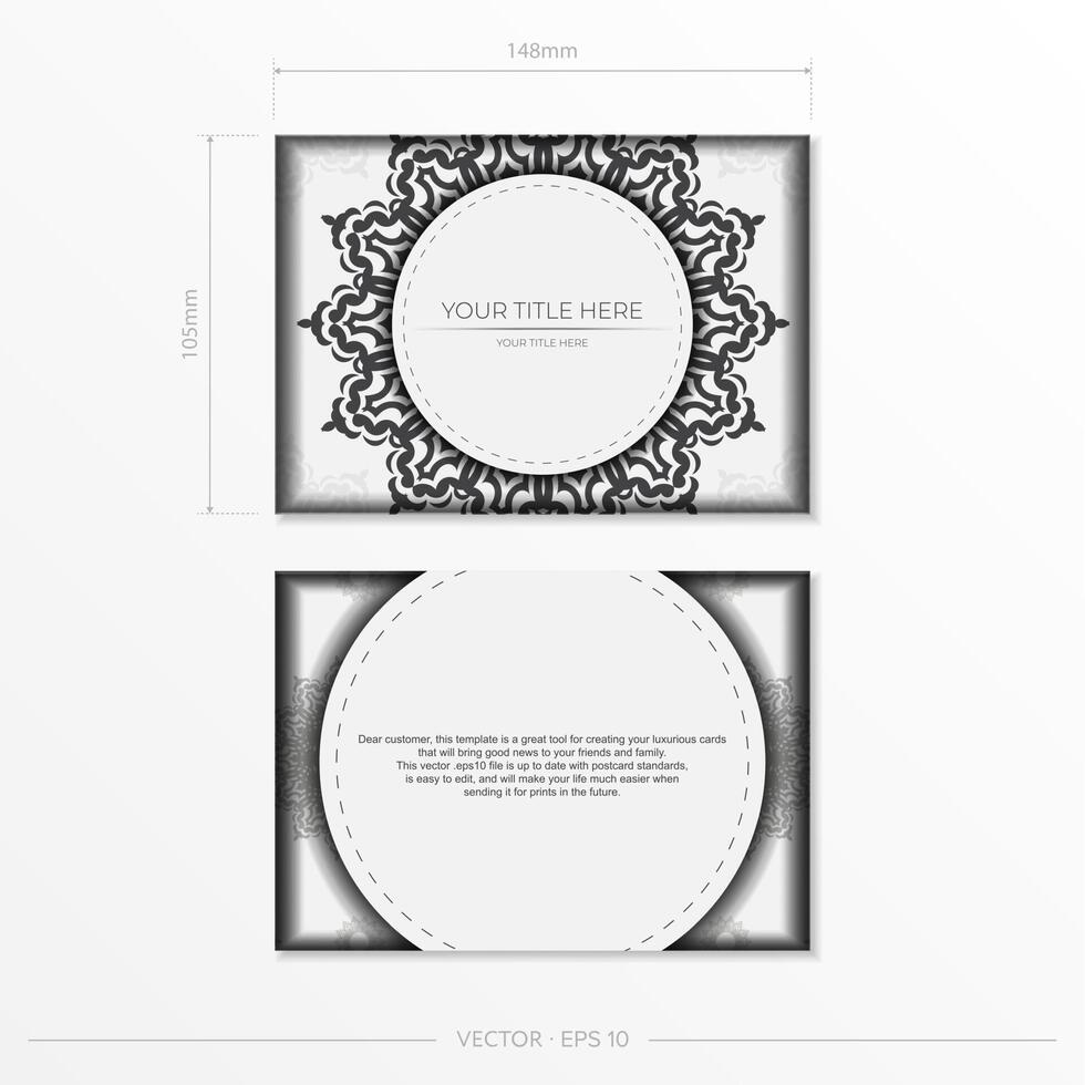 postcards in white with black patterns. Vector design of invitation card with mandala ornament.