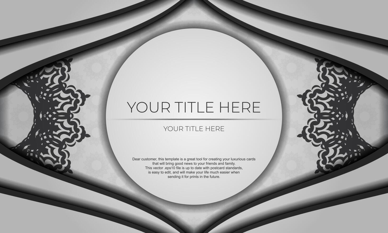 White vector background with black ornaments and place for your design. Invitation card design with mandala ornament.