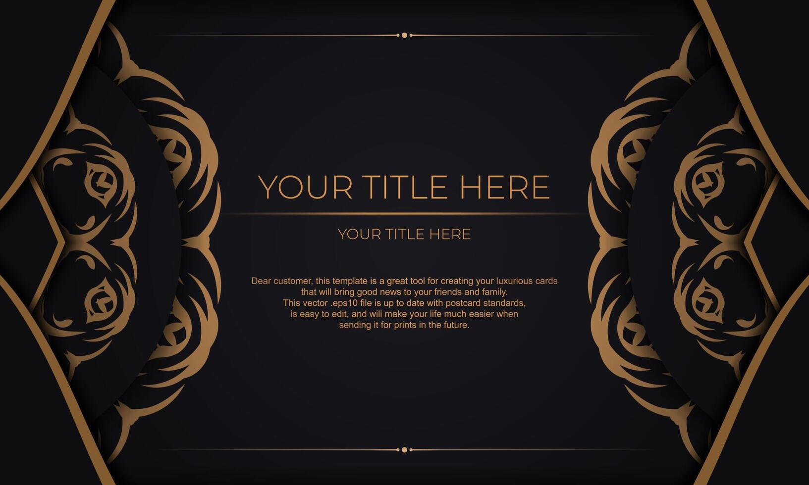 Black banner with abstract ornaments for your design. Vector design of invitation card with vintage ornament.