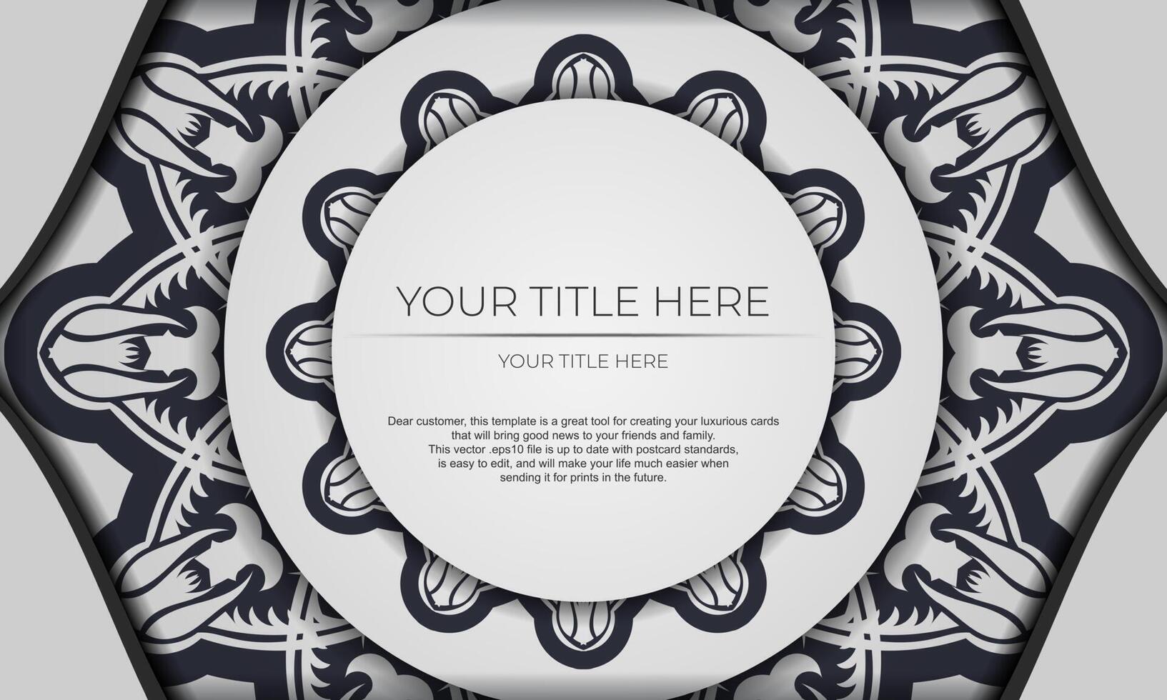 White luxury template banner with abstract ornaments for your design. Vector Print-ready invitation design with vintage ornament.