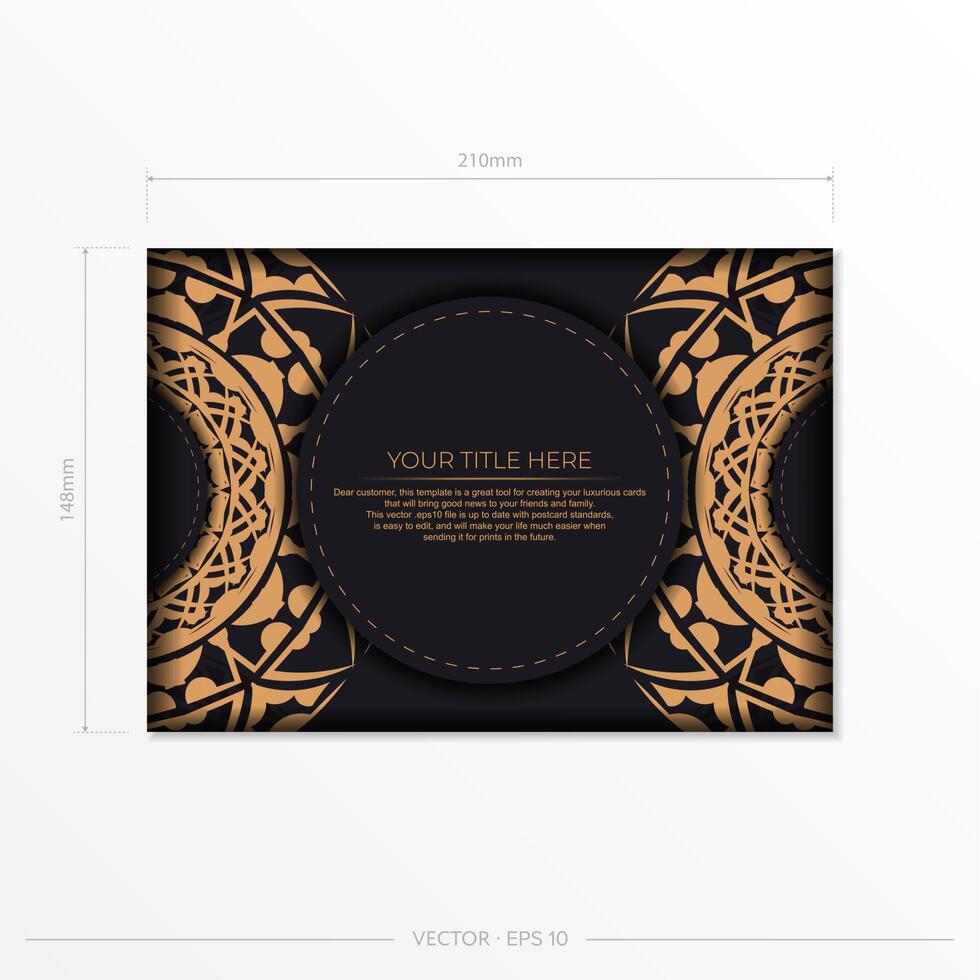 A black and gold business card with an ornate pattern vector