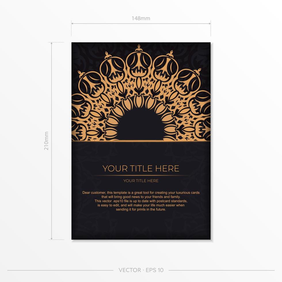 Rectangular postcards in Black with luxurious patterns. Invitation card design with vintage ornament. vector