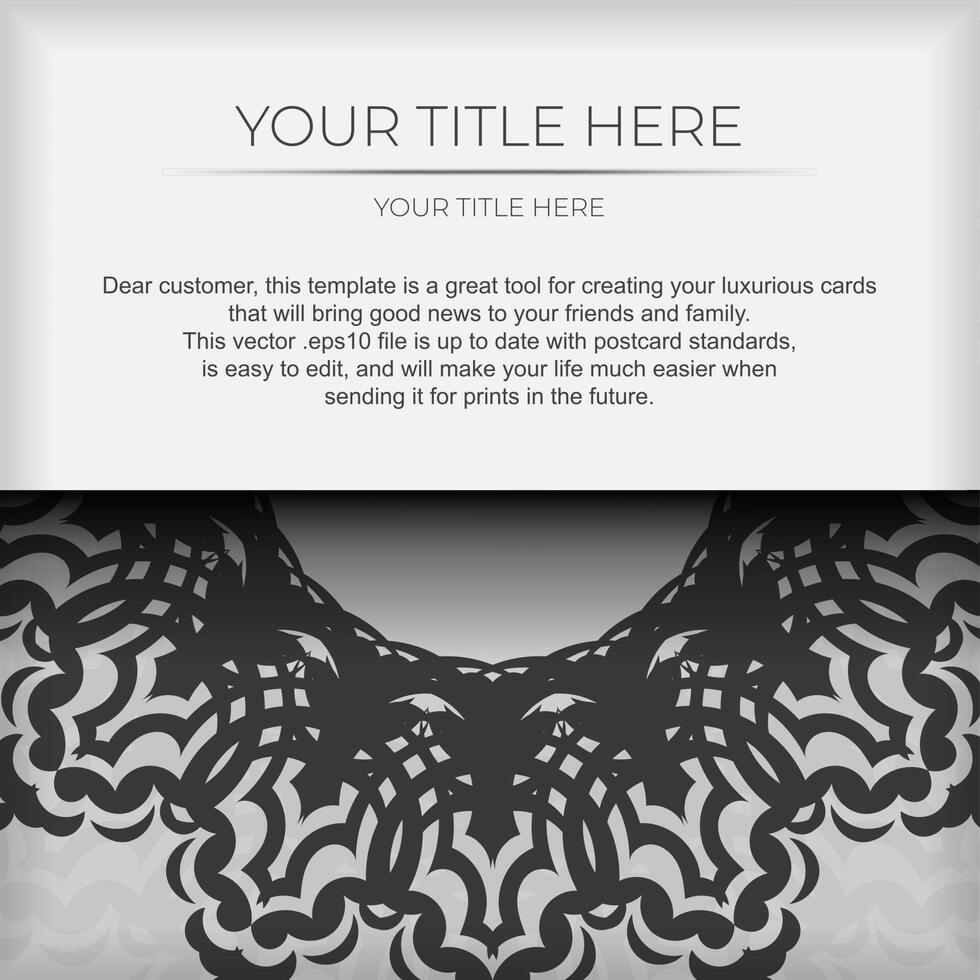 Preparing postcards in white with black patterns. Template for print design invitation card with mandala ornament. vector